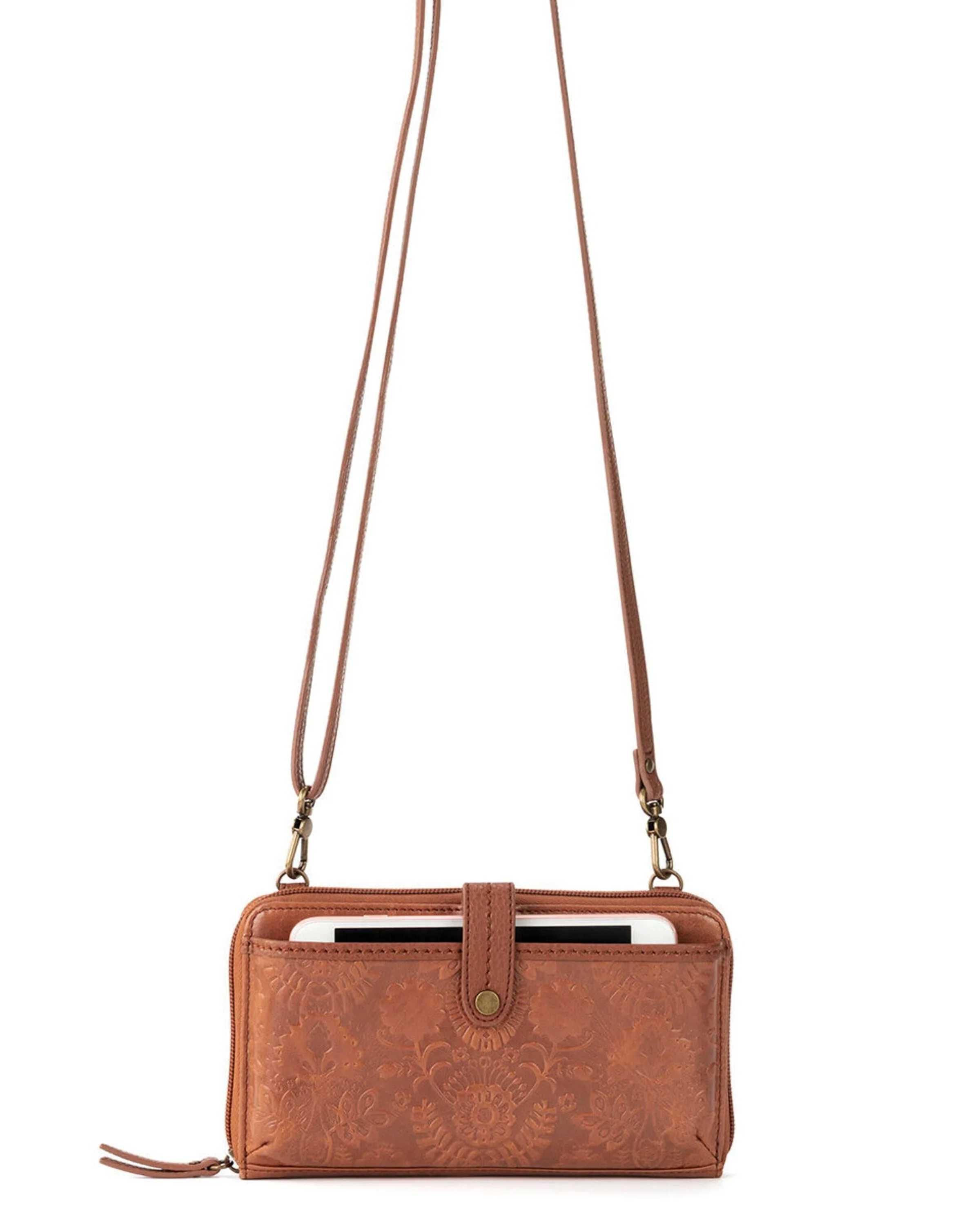 Iris Smartphone Wallet - Leather - Tobacco Floral Embossed - Mycitystee