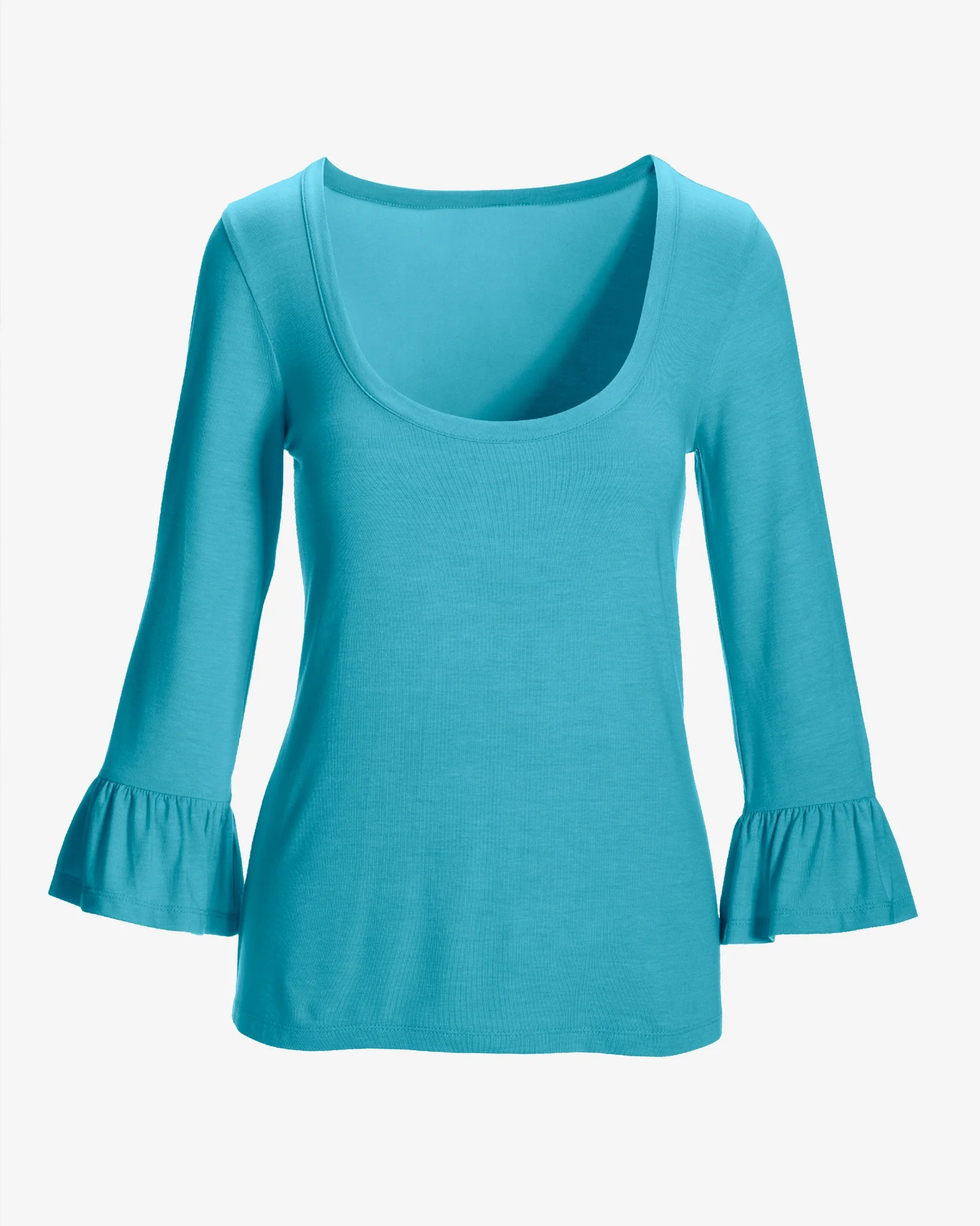 So Effortless Flare Sleeve Scoop Neck Knit Top Blue Radiance - Mycitystee
