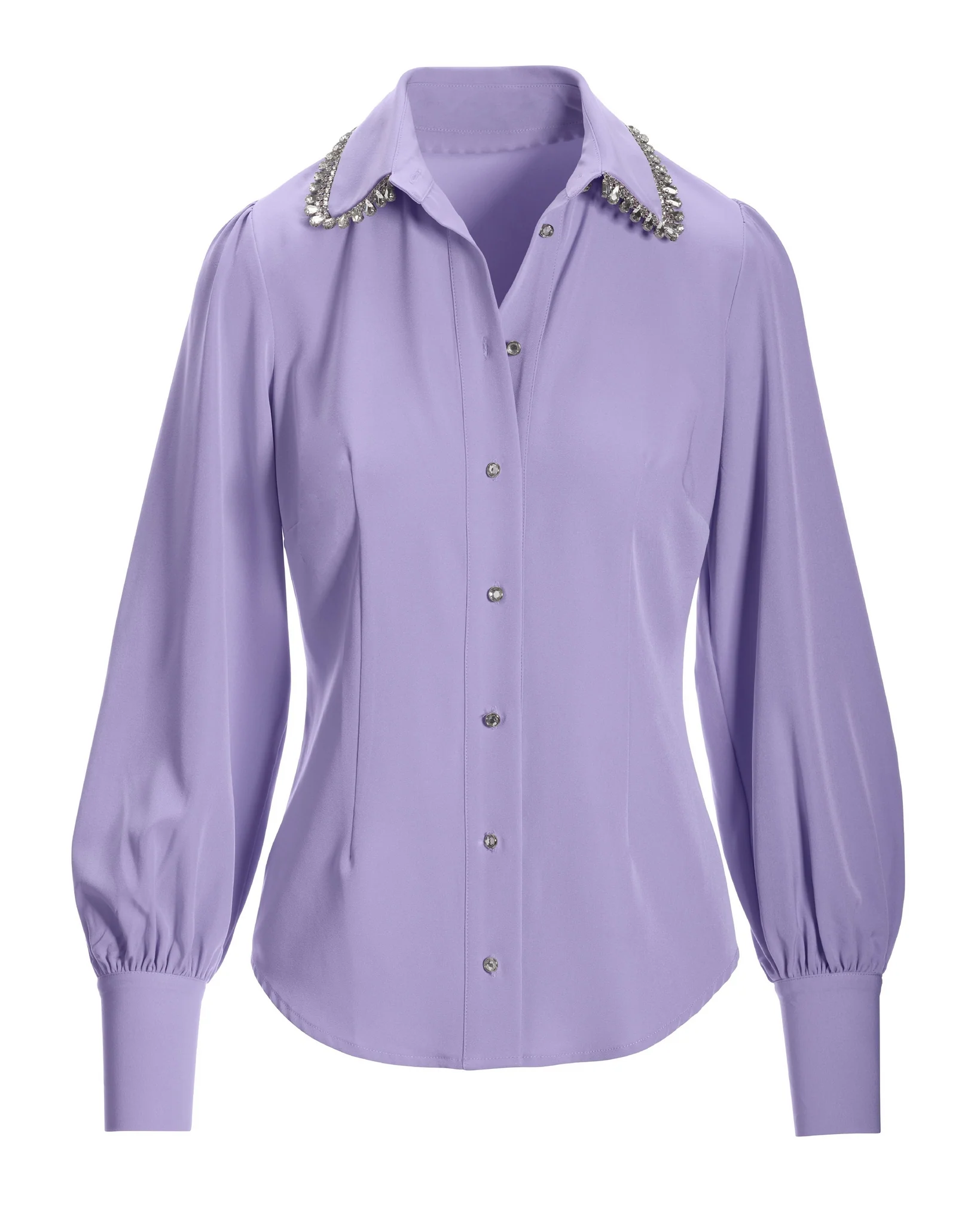 Crystal Embellished Collar Victoria Chic Drama Sleeve Shirt Violet Tulip - Mycitystee