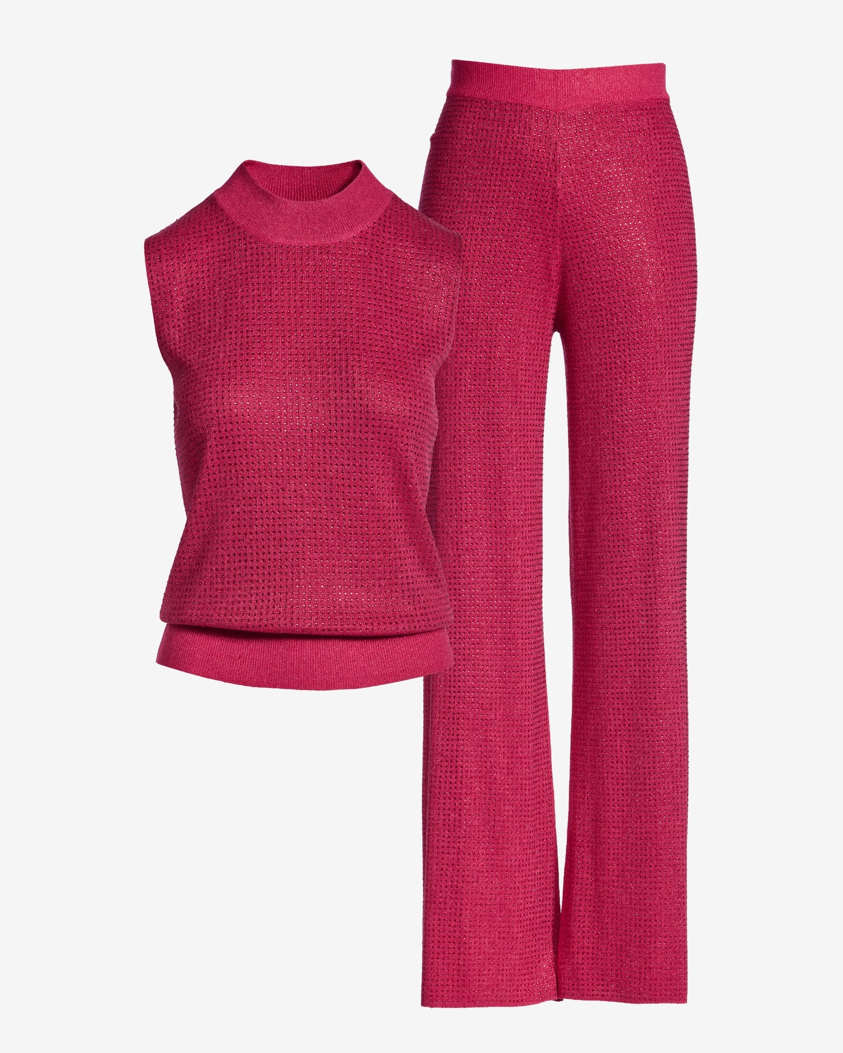 Mock Neck Rhinestone Lounge Set Bright Pink - Mycitystee