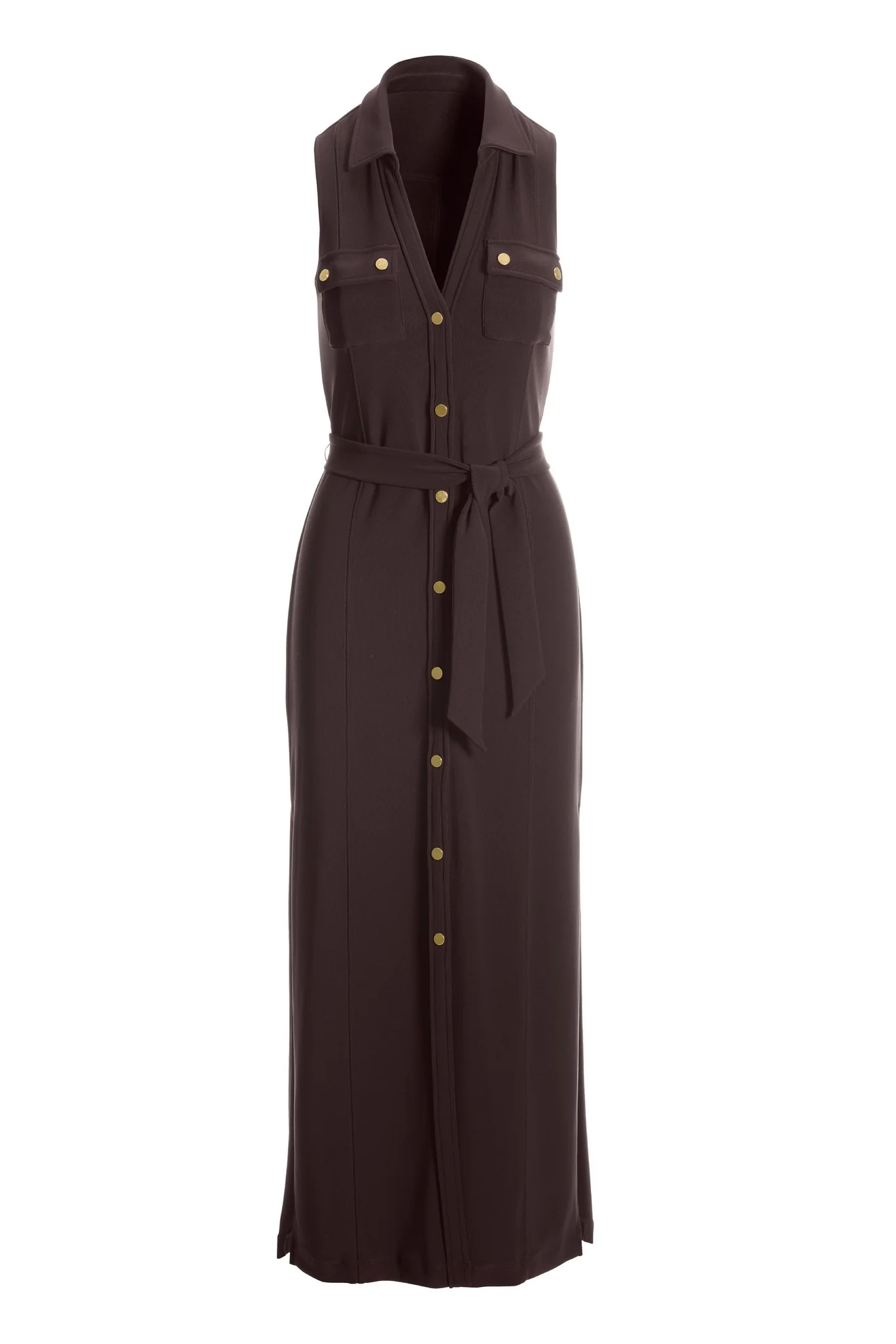 Beyond Travel Button Front Collared Maxi Dress Rich Chocolate - Mycitystee
