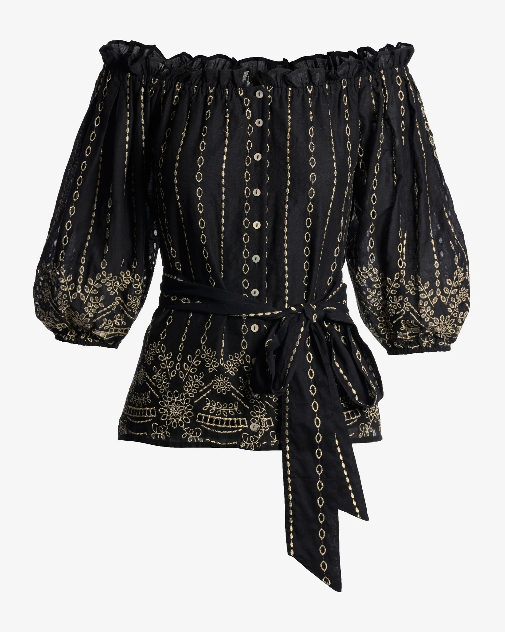 Metallic Eyelet Off The Shoulder Blouse Black/Gold - Mycitystee