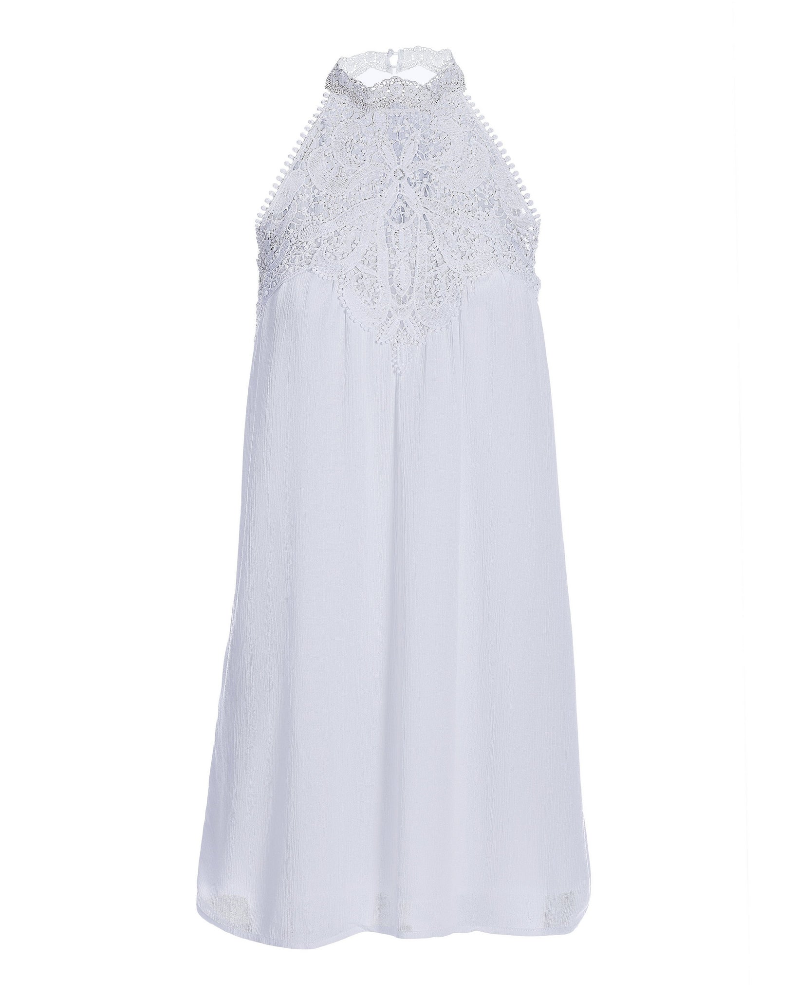 Lace High Neck Gauze Swing Dress White - Mycitystee