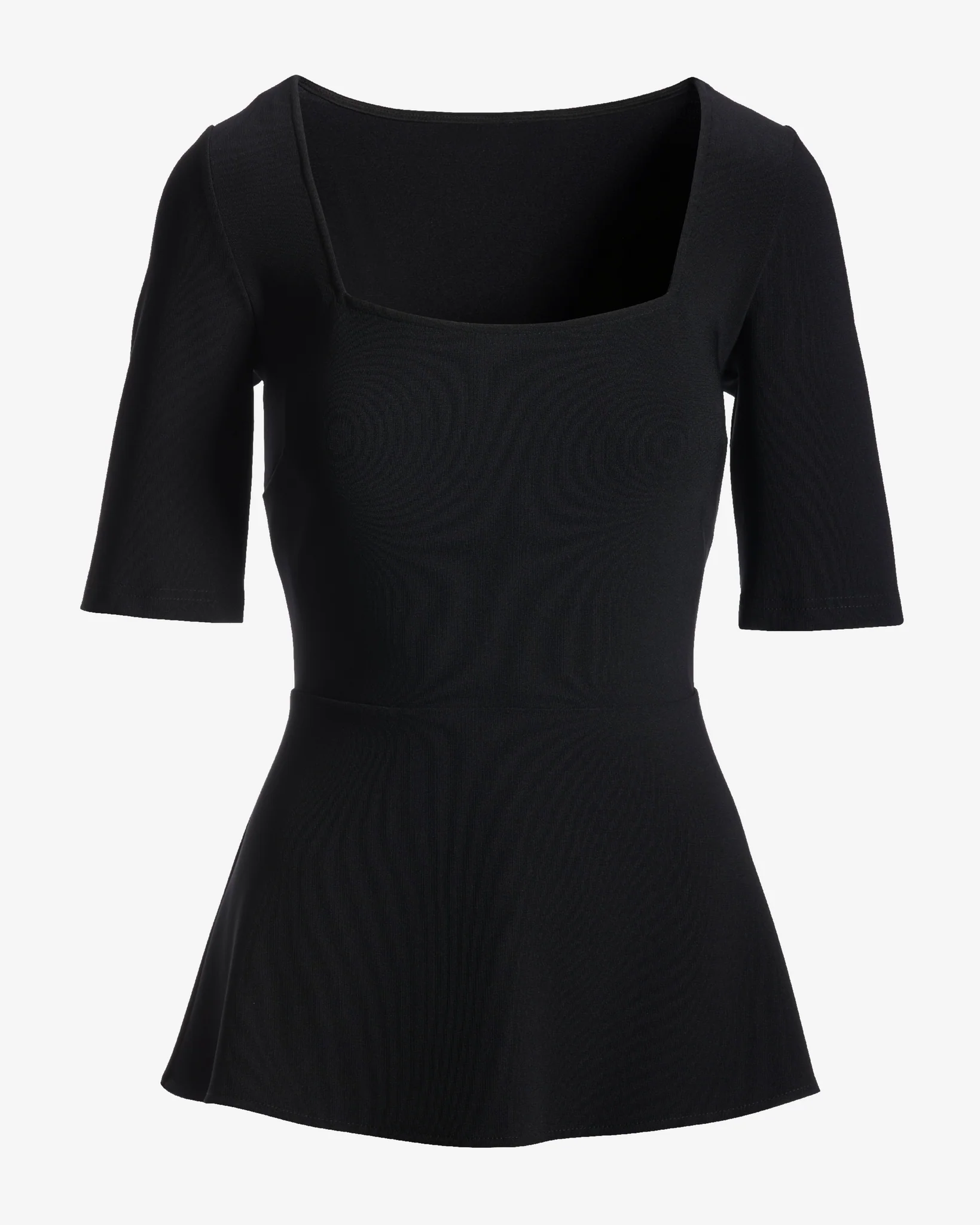 Beyond Travel Square Neck Elbow Sleeve Peplum Top Jet Black - Mycitystee