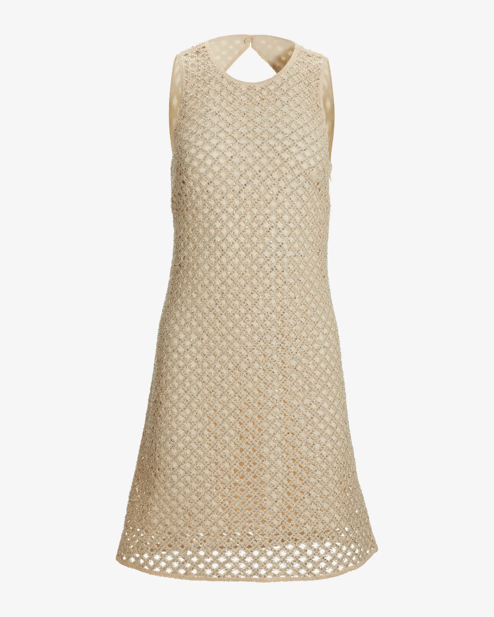 Sequin Embellished Crochet Sheath Dress Neutral - Mycitystee