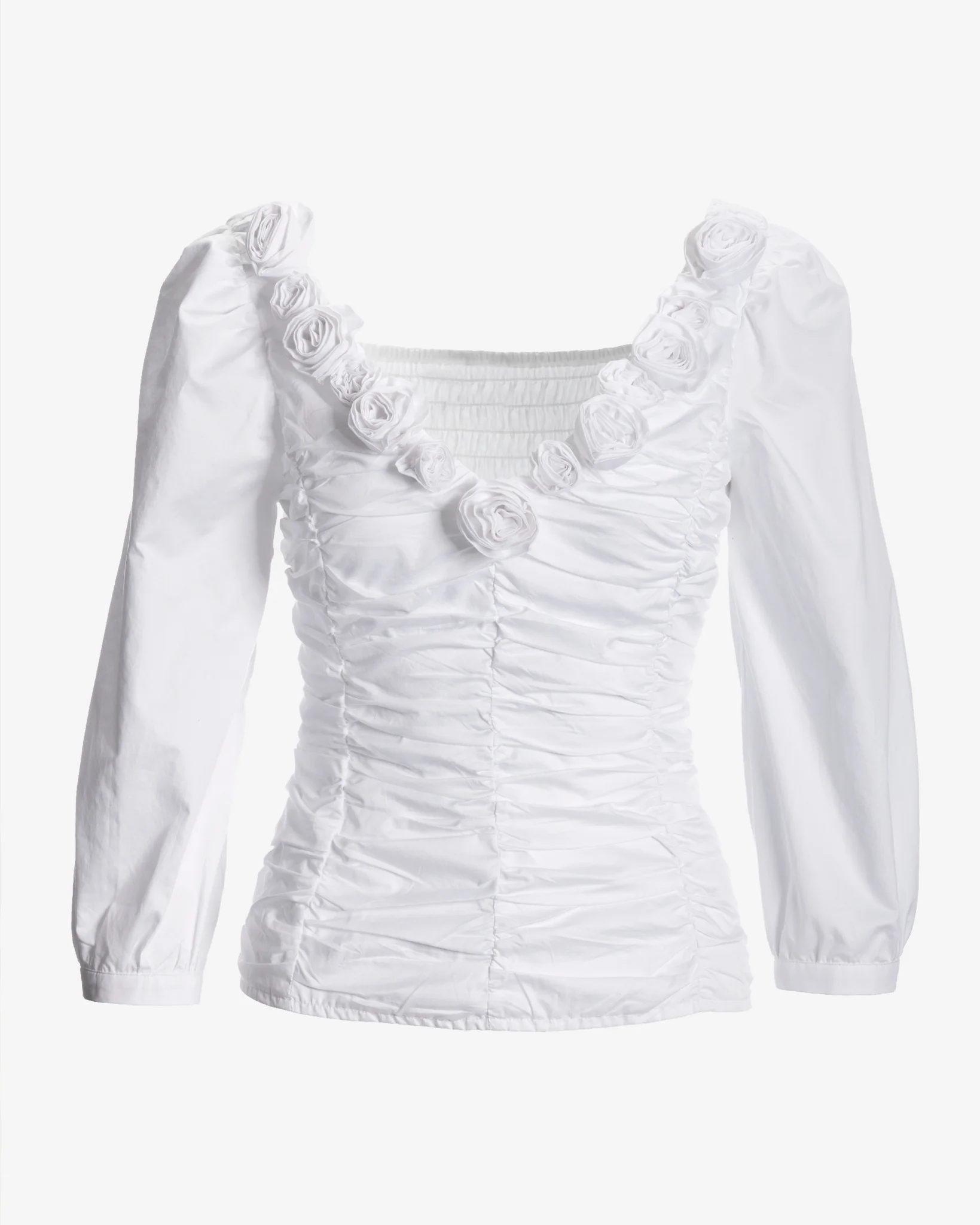 Rosette Ruched Poplin Blouse Pure White - Mycitystee