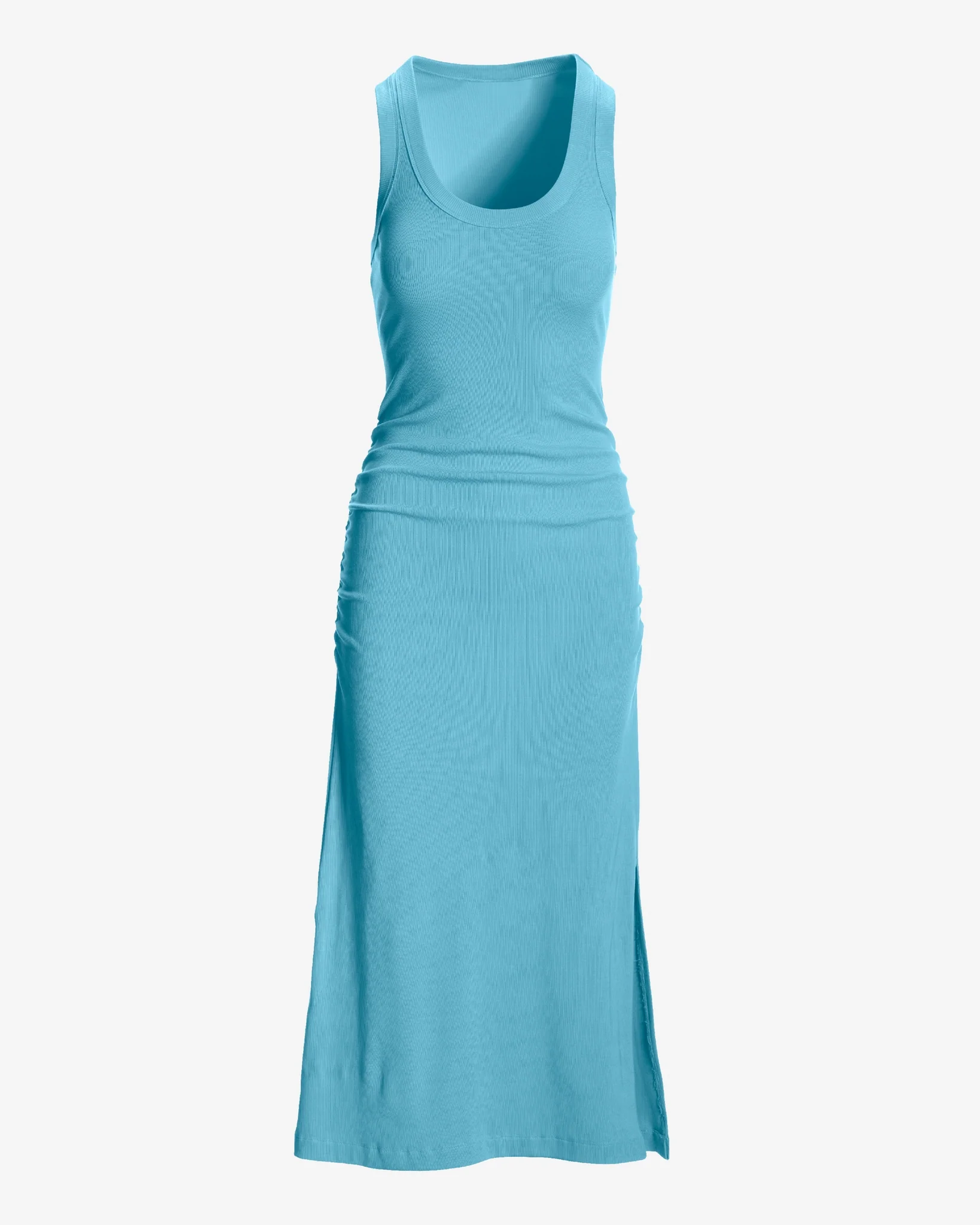 Scoop Neck Ruched Rib Knit Midi Dress Blue Topaz - Mycitystee
