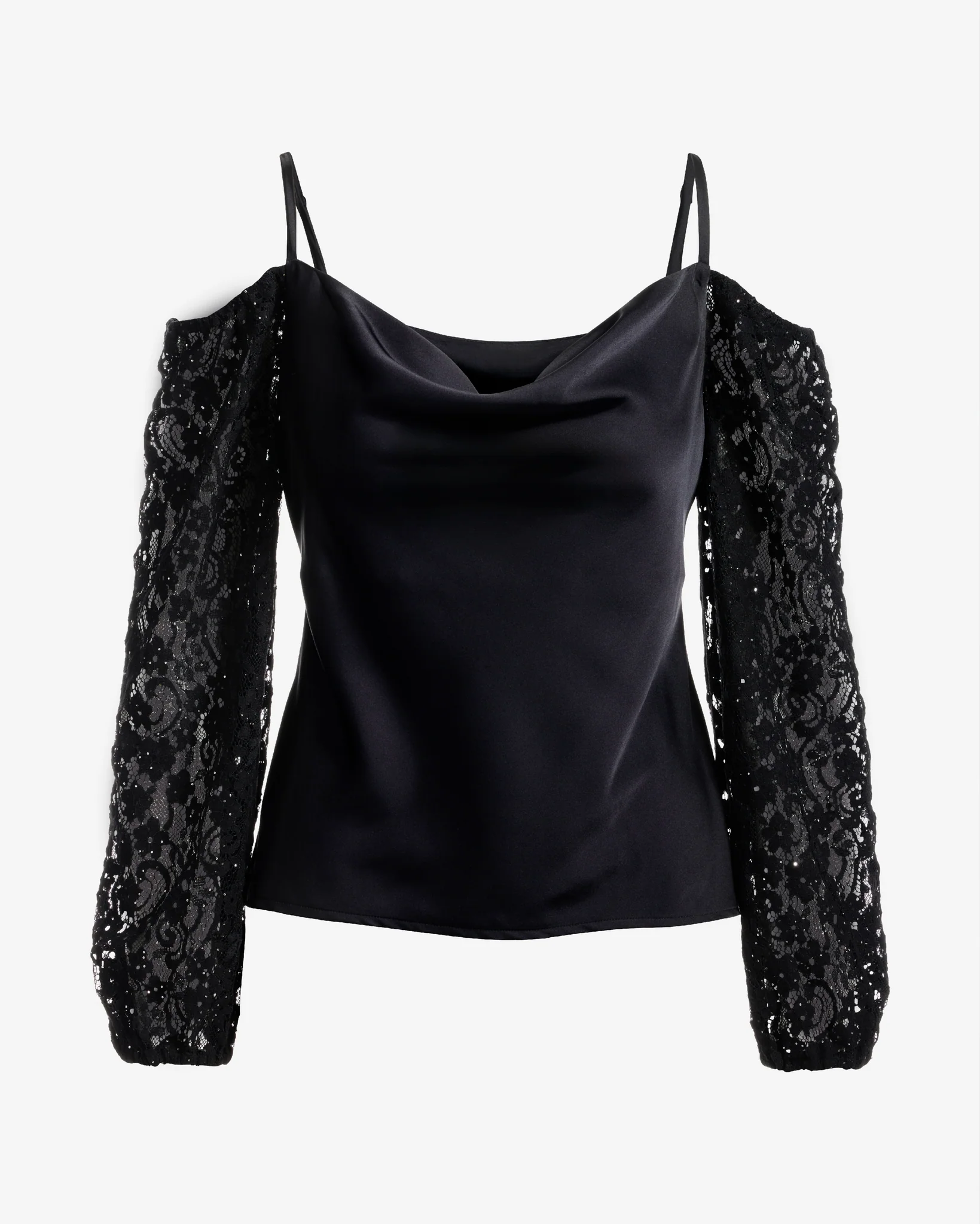 Cold Shoulder Lace Balloon Sleeve Black - Mycitystee