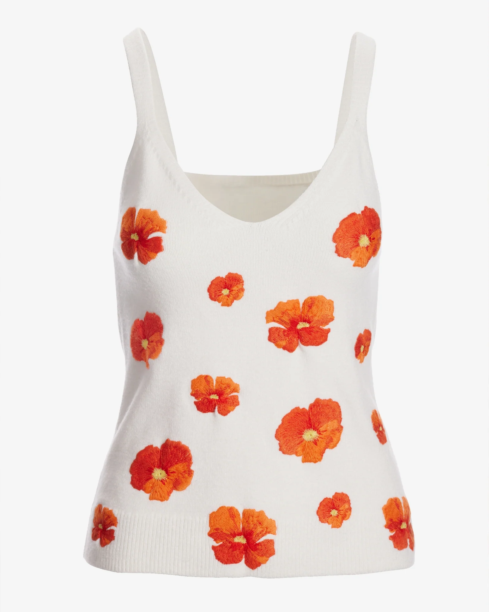 Floral Embroidered Sweater Tank White/Orange - Mycitystee