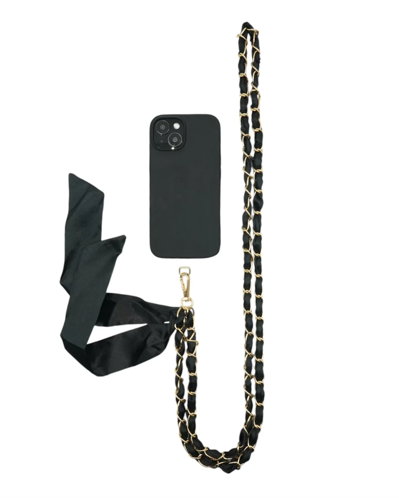 Black Satin Sash Crossbody Phone Chain - Mycitystee
