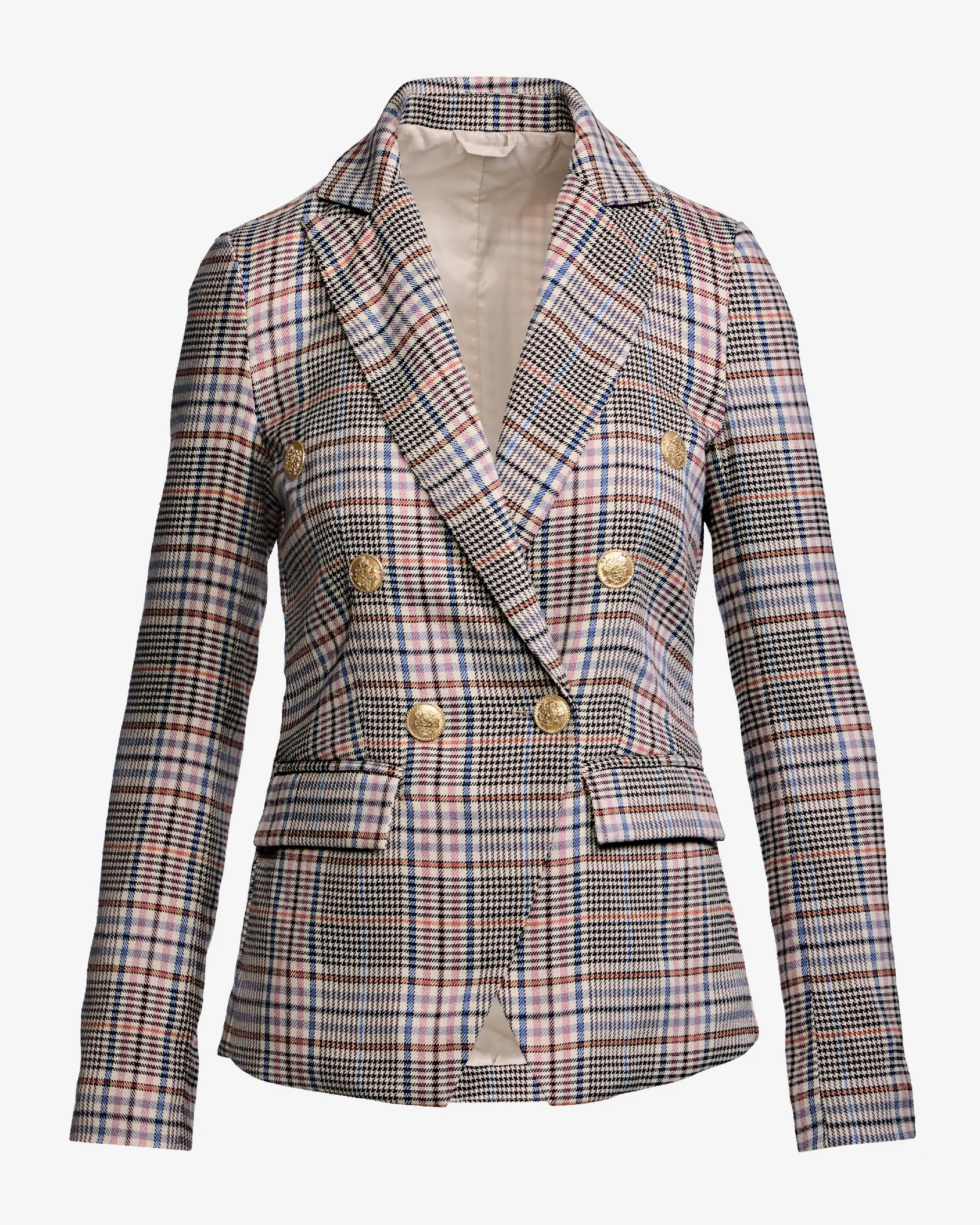Chic Plaid Double Breasted Blazer Ivory Multi - Mycitystee