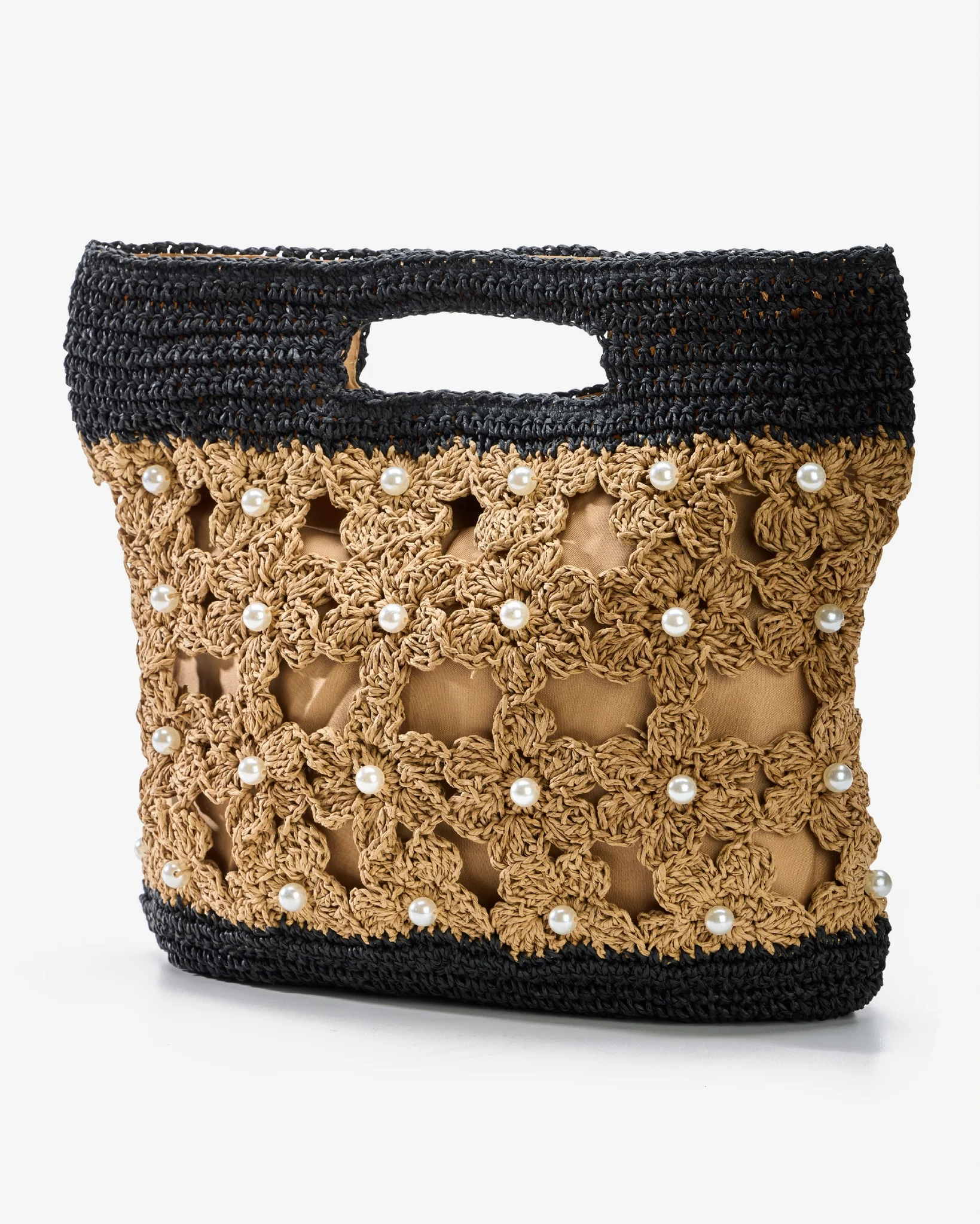 Pearl Floral Raffia Bag Black/Natural - Mycitystee
