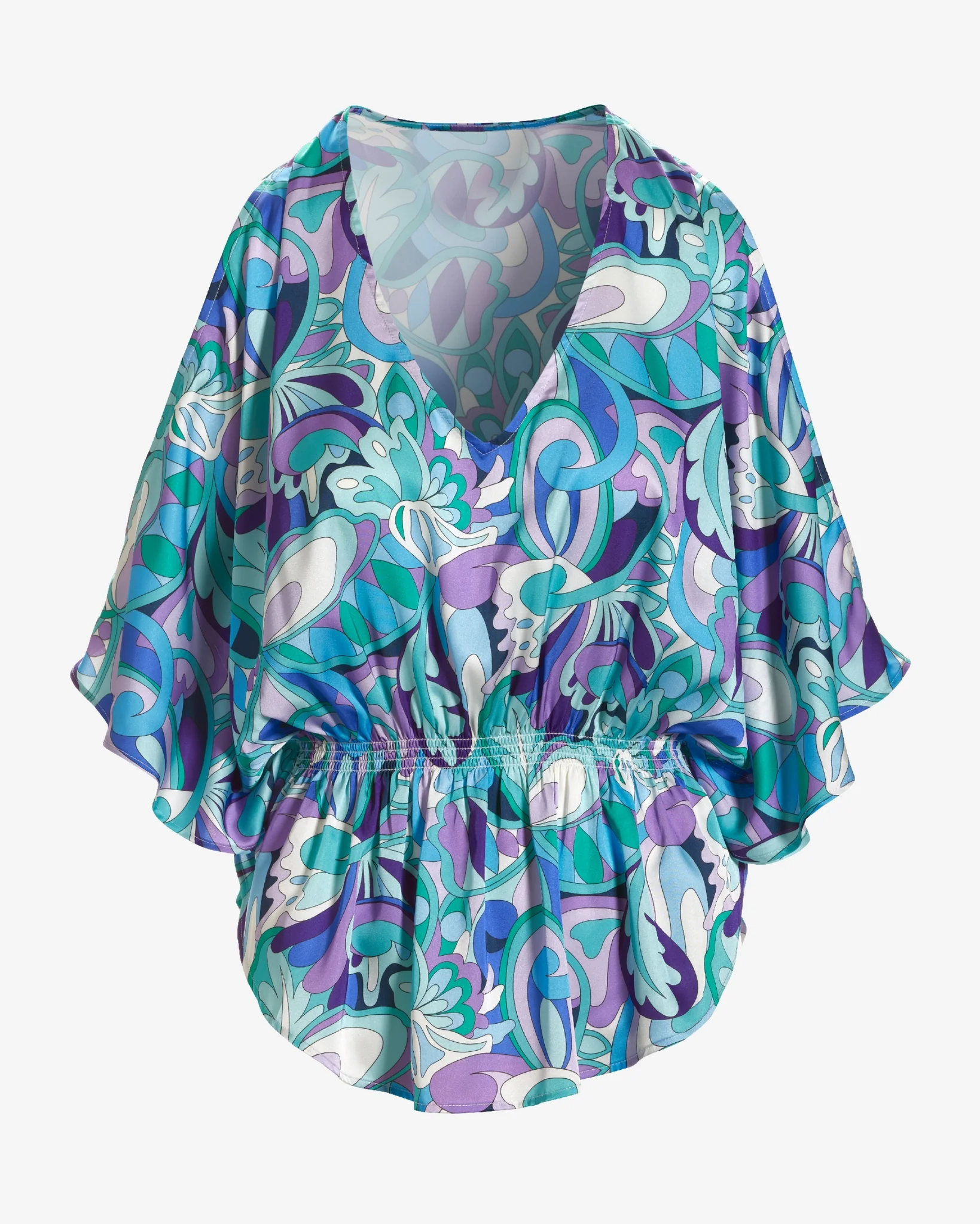 Print Cold Shoulder Blouson Blouse Maldives Abstract - Mycitystee