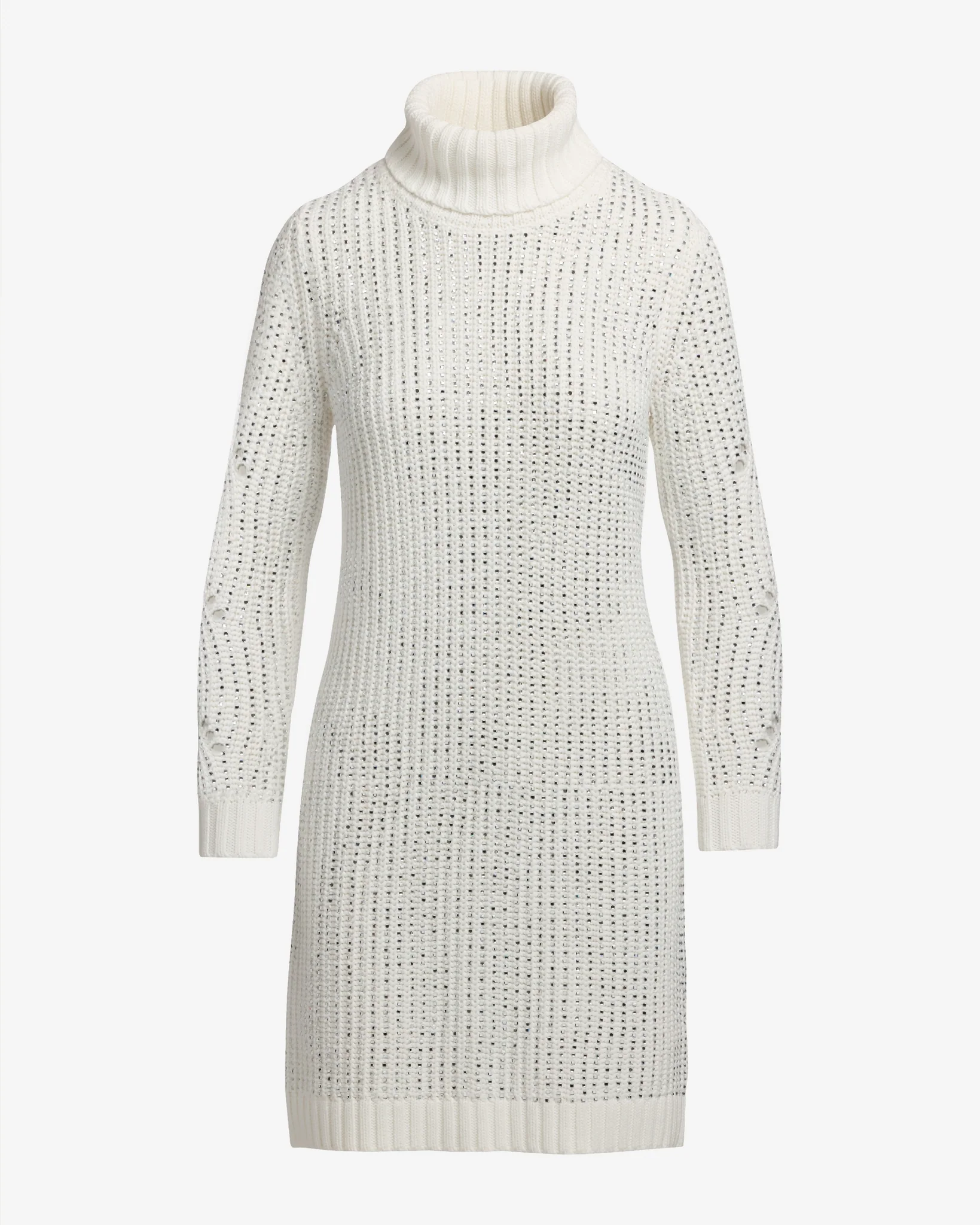 Crystal Embellished Turtleneck Sweater Dress Off White - Mycitystee