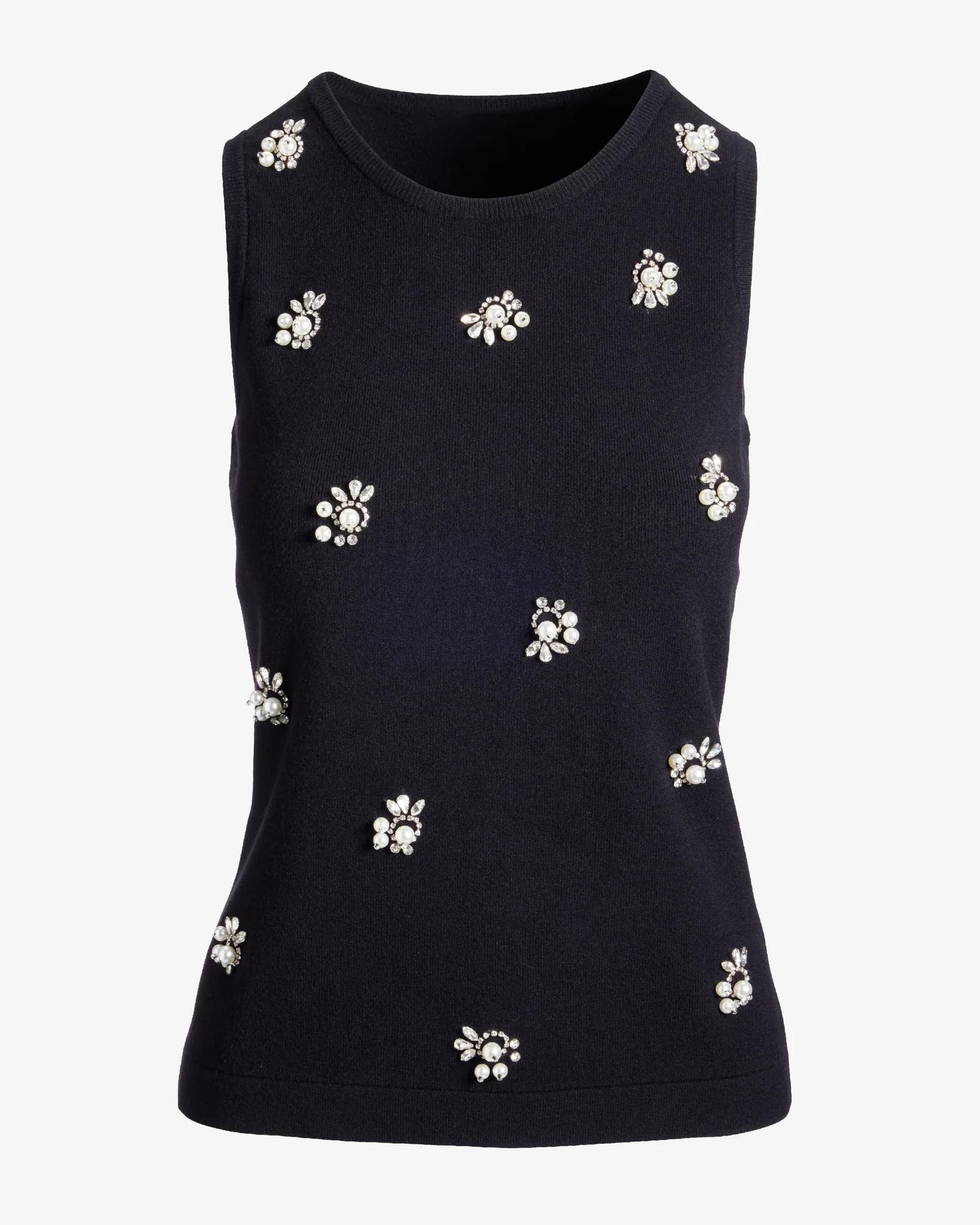 Pearl and Rhinestone Embellished Tank Black - Mycitystee
