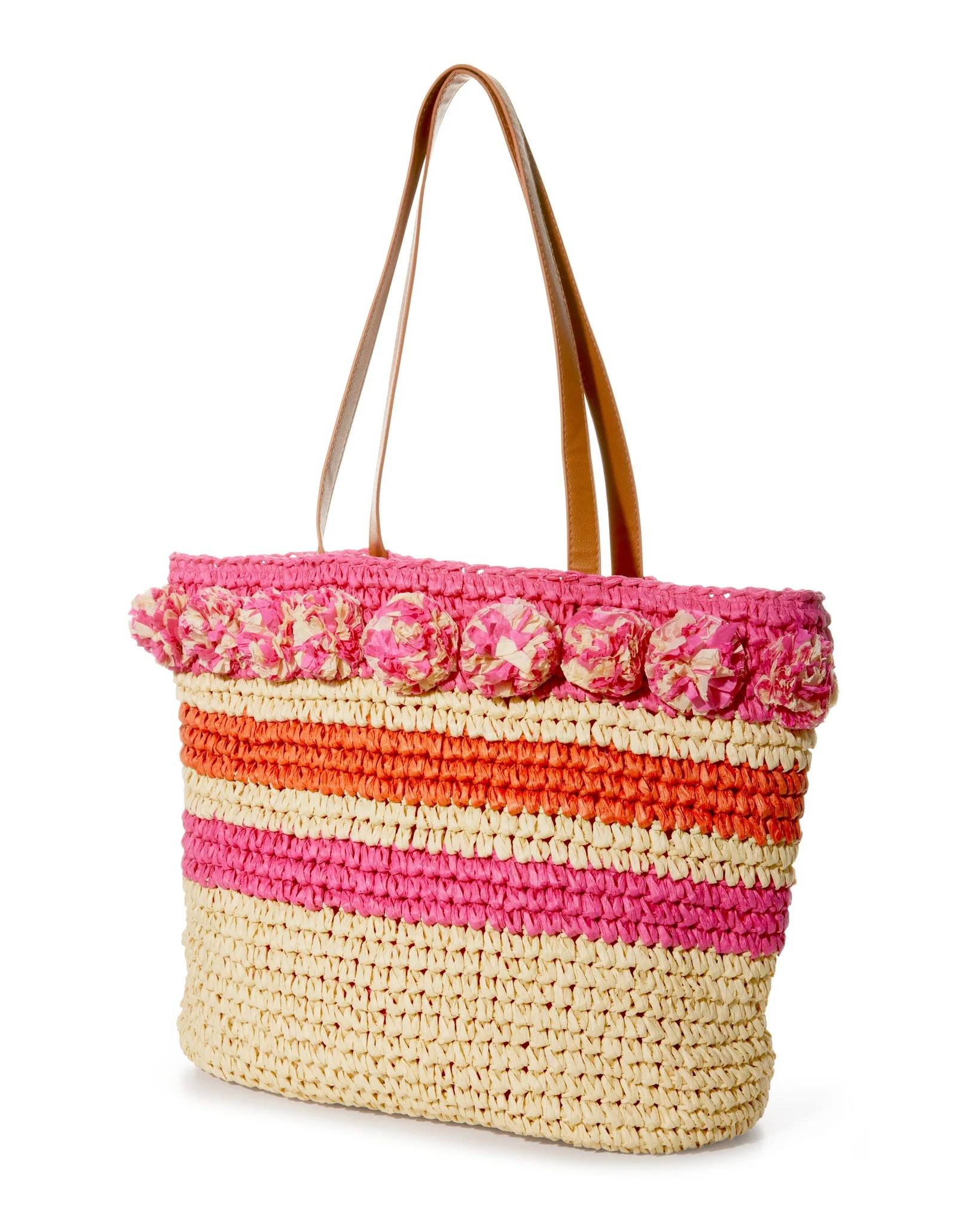 Straw Floral Tote Natural/Pink - Mycitystee