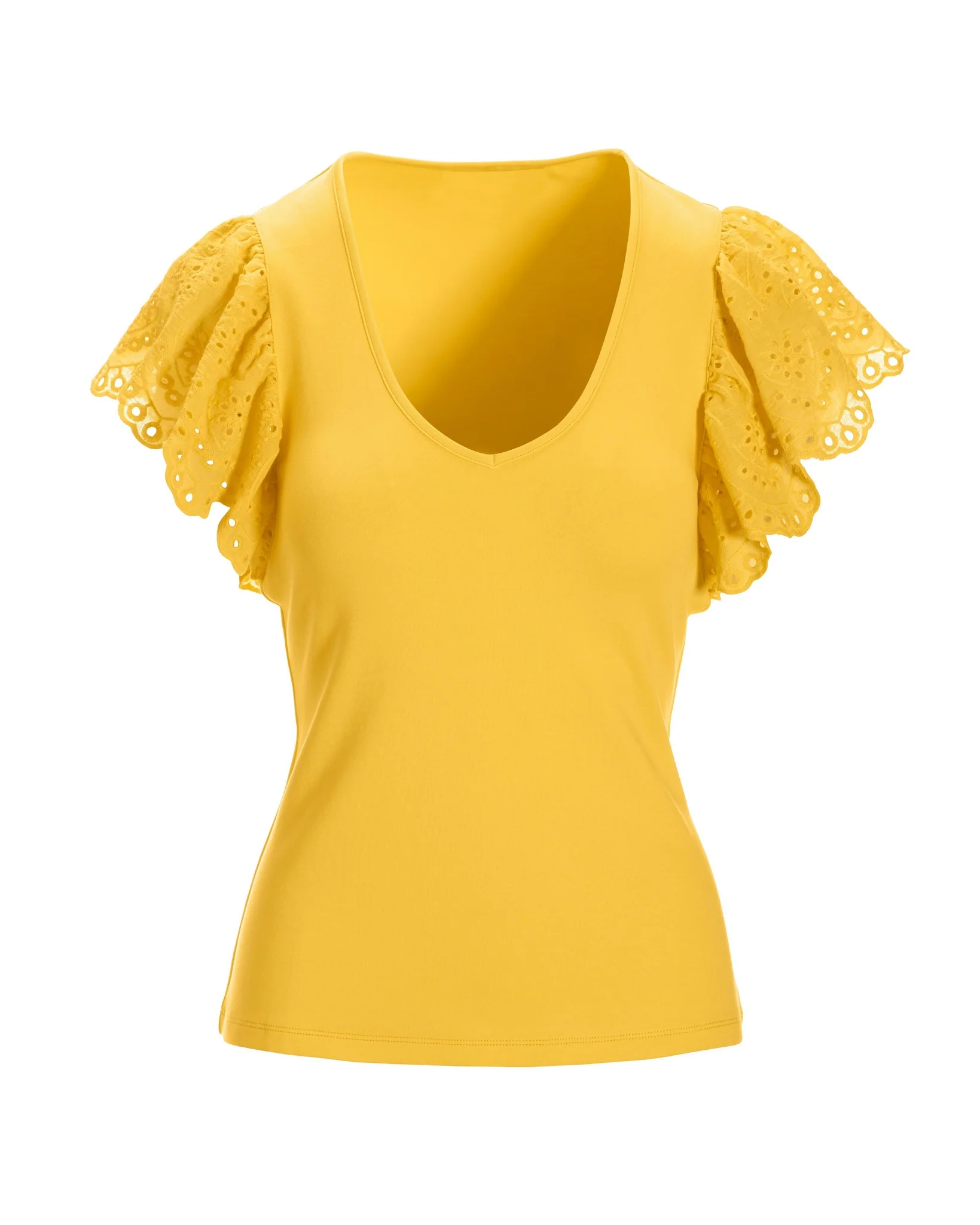 Eyelet-Sleeve V-Neck Knit Top Lemon Drop - Mycitystee