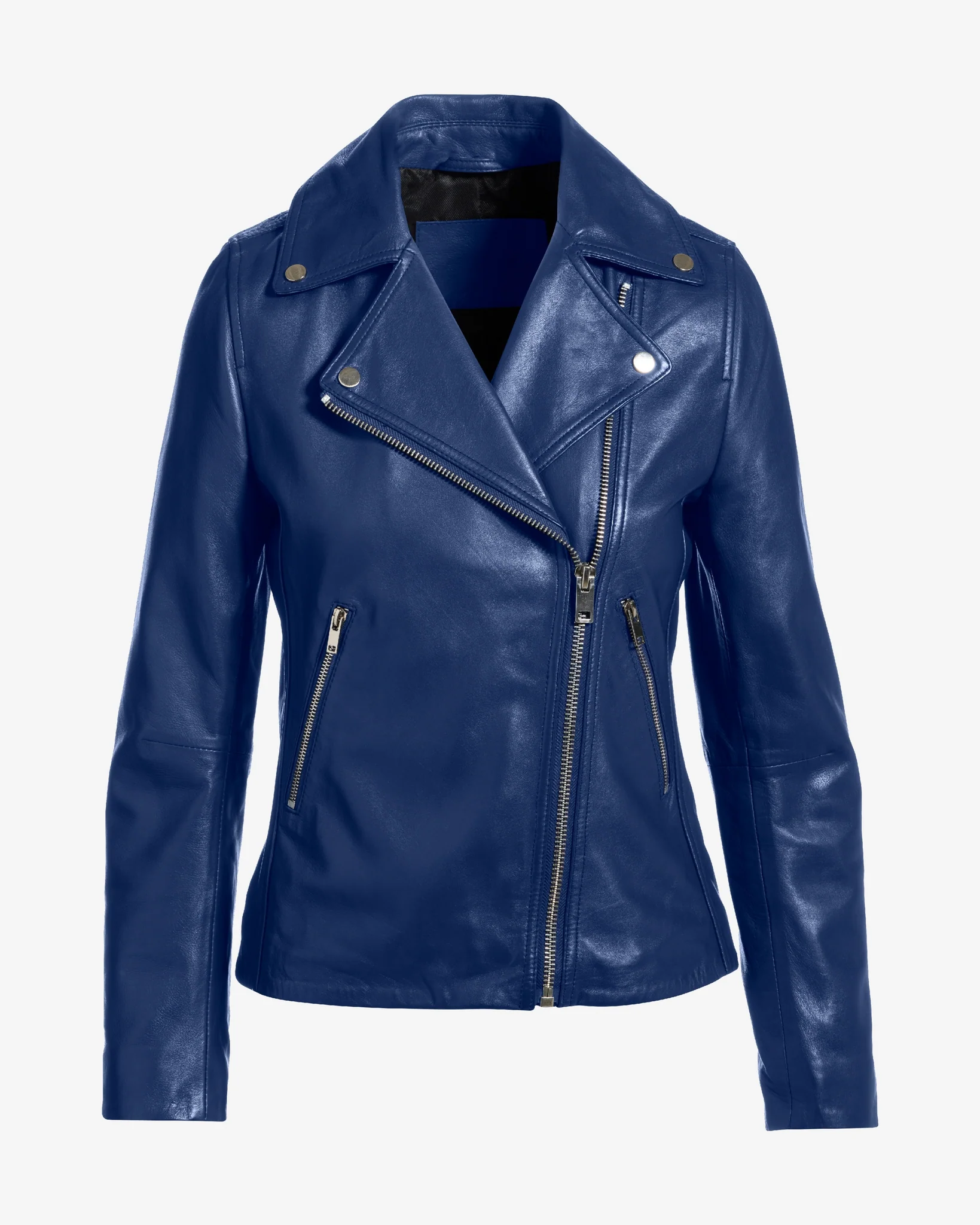 Genuine Leather Zip Detail Moto Jacket Navy - Mycitystee