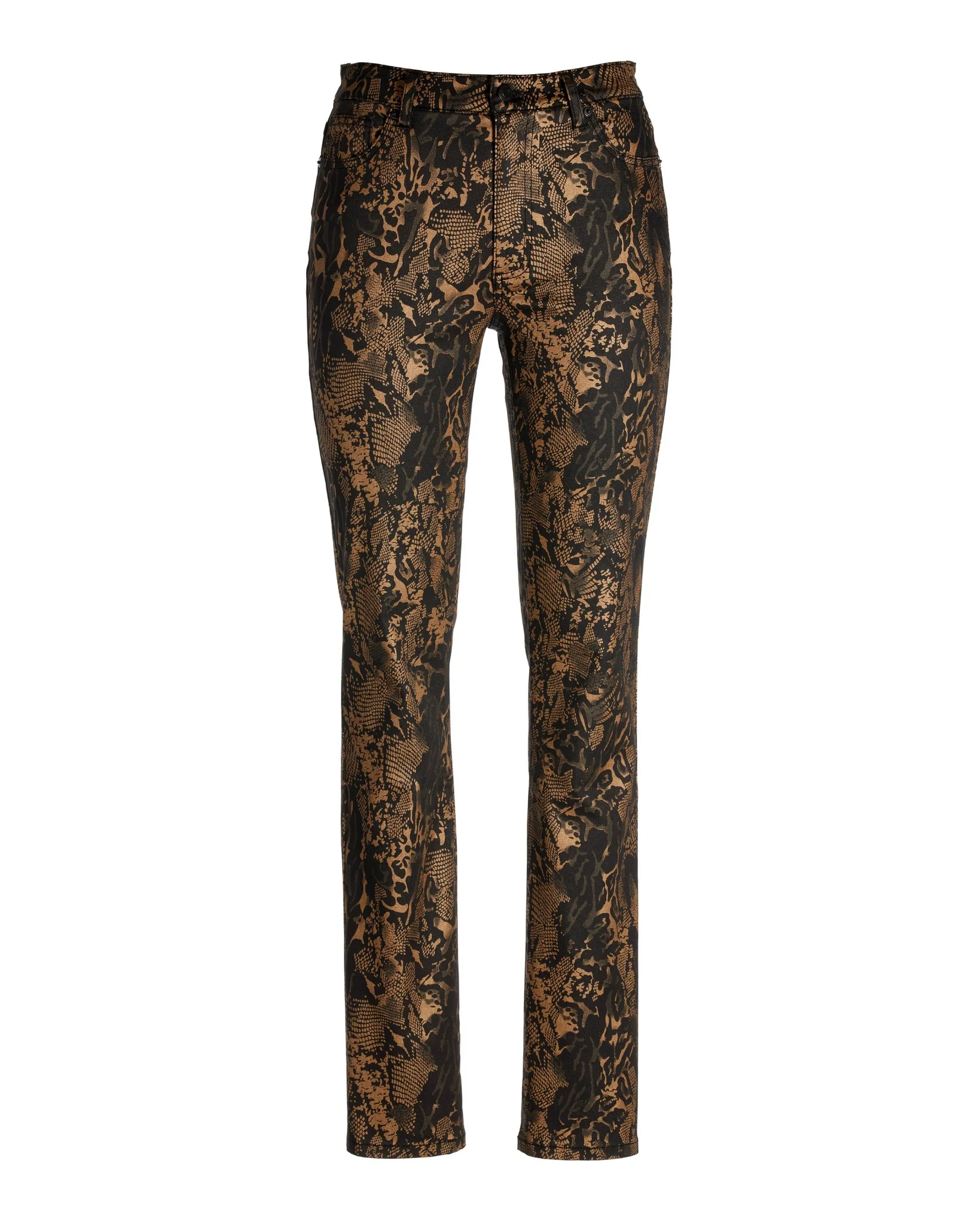 Newport Neutral Python Print Coated Slim Straight Jean Black Multi - Mycitystee