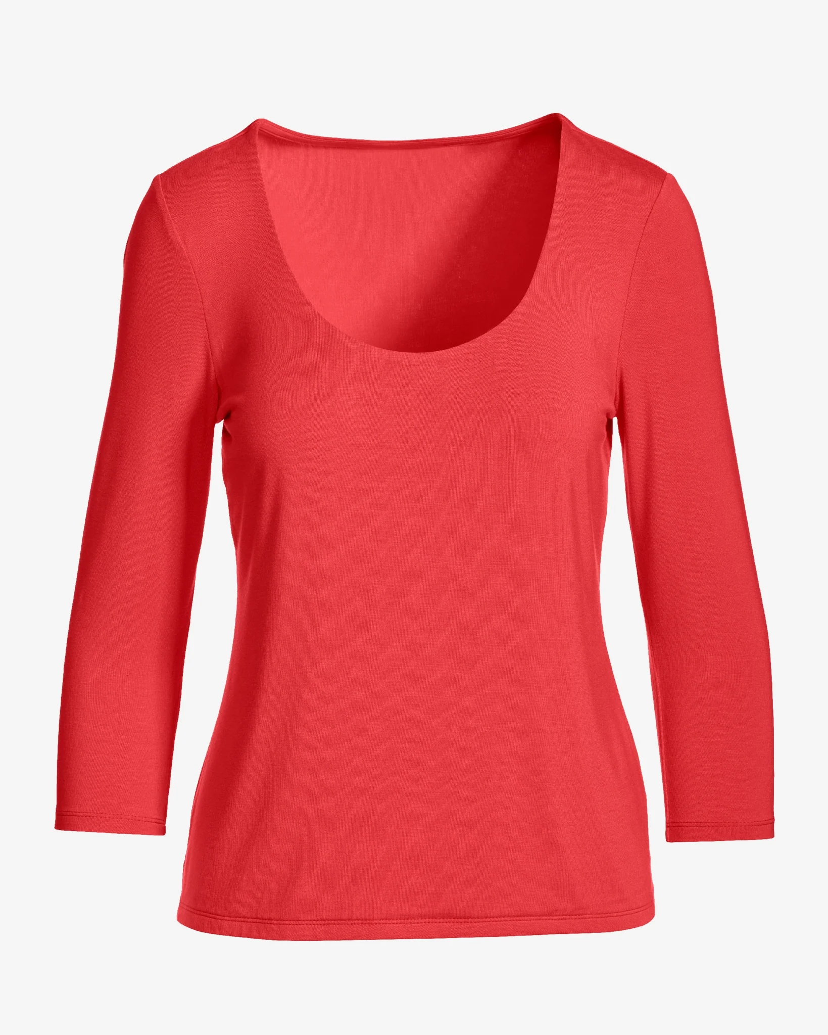 So Effortless Three Quarter Sleeve Scoop Neck Top Hibiscus - Mycitystee