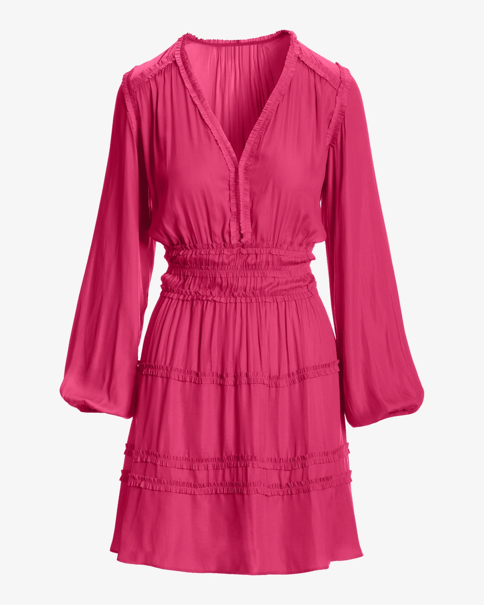 Long-Sleeve Ruffle-Trim Charmeuse Dress Blossom - Mycitystee