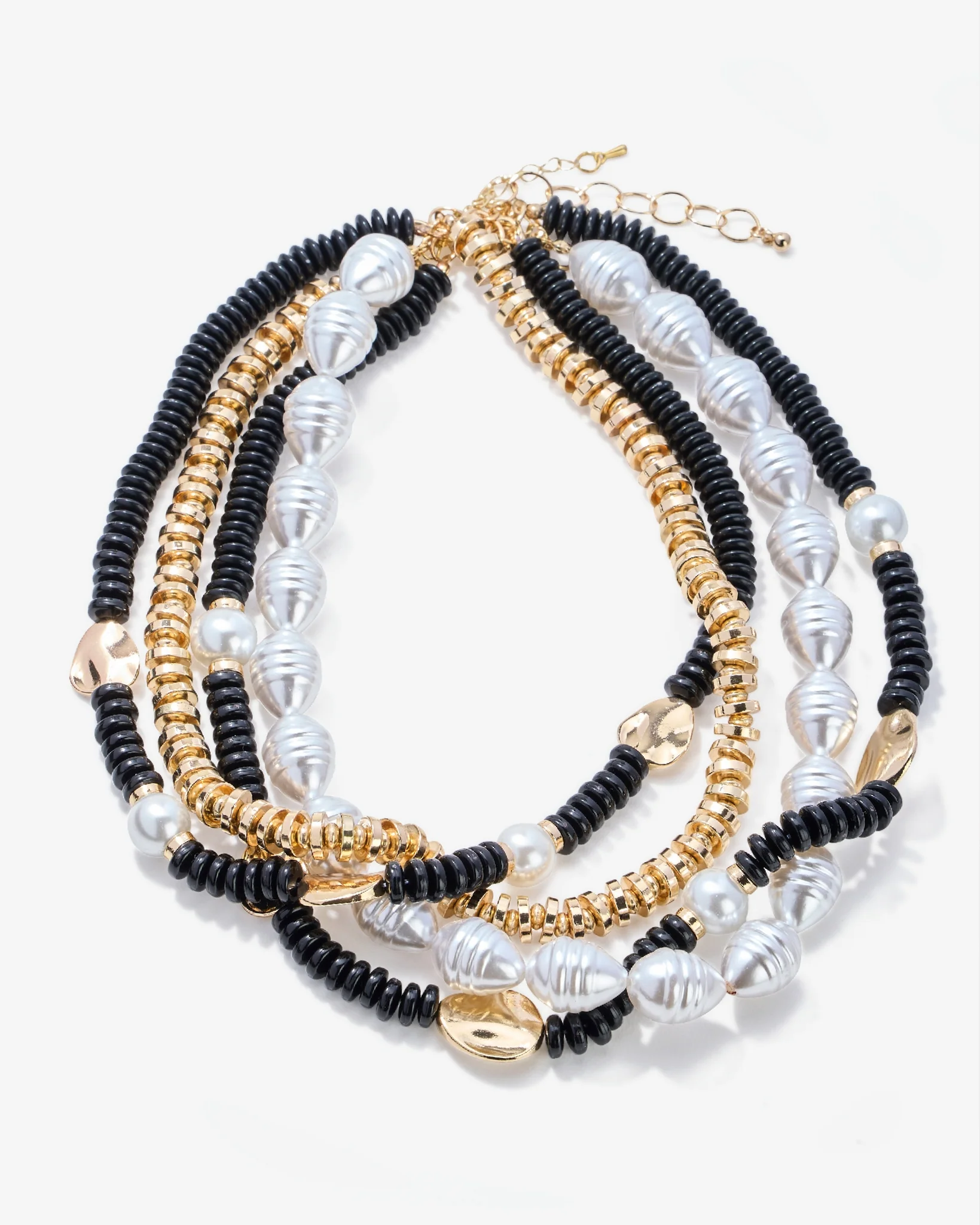 Slinky and Pearl Layered Necklace Black/Gold - Mycitystee