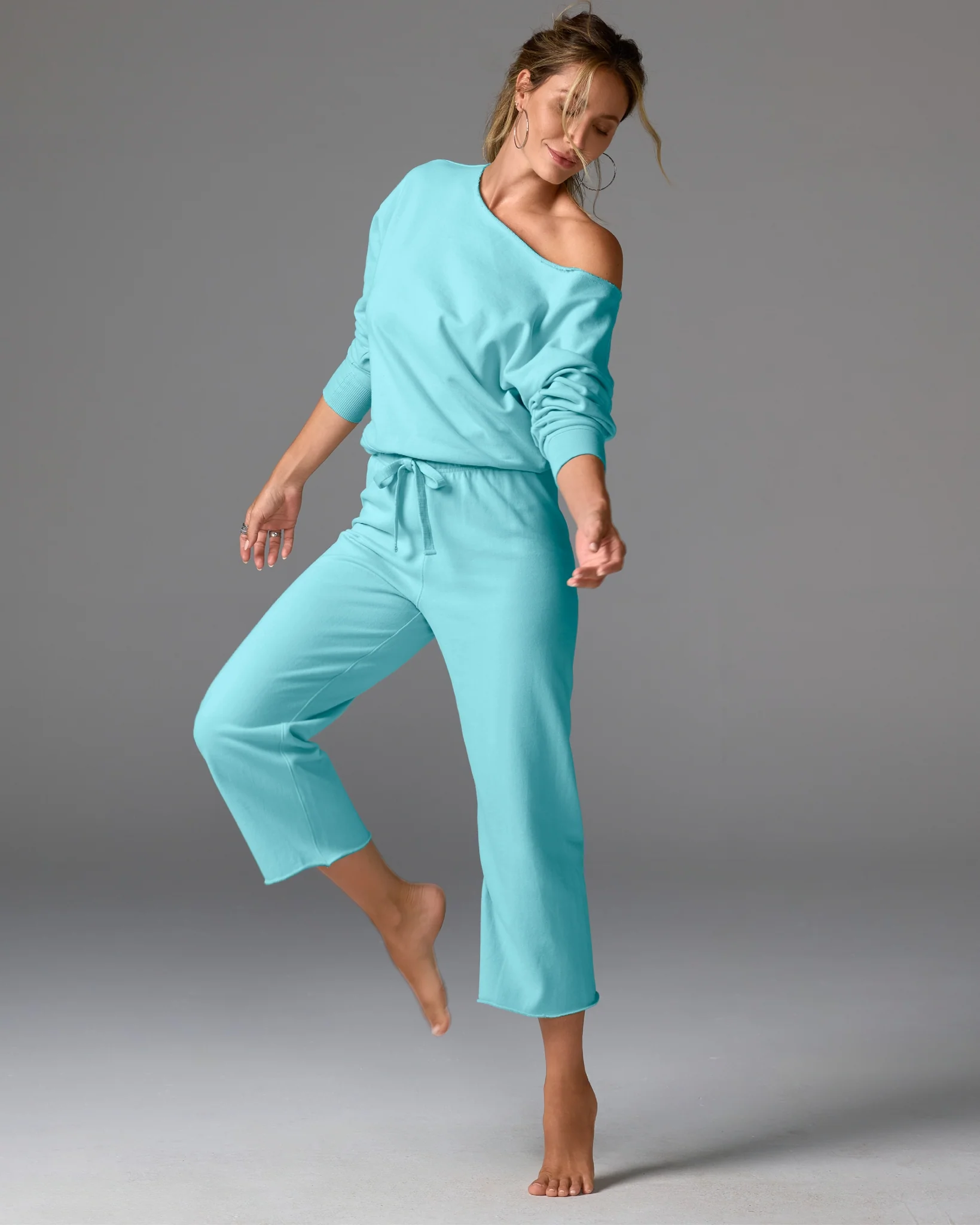 Cotton Comfort Wide Leg Lounge Pant Aqua Splash - Mycitystee