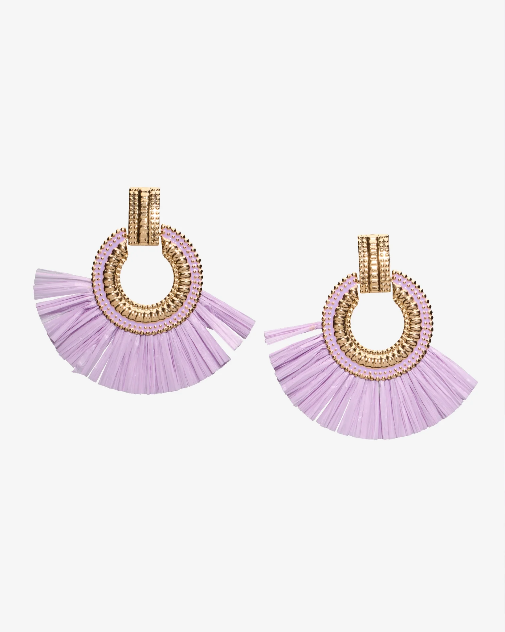 Gold and Raffia Fringe Earring Purple - Mycitystee