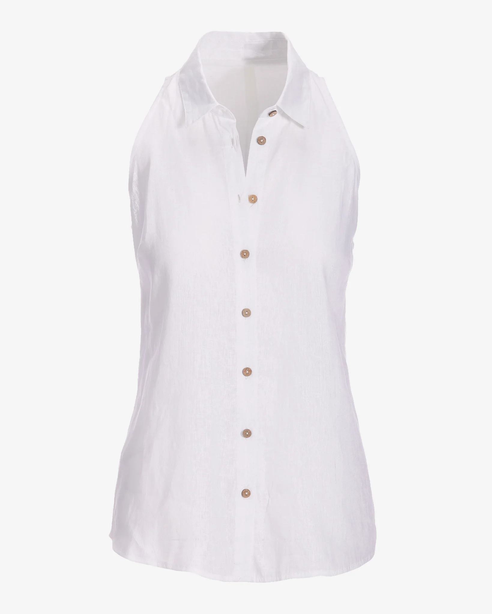 Linen Sleeveless Button-Front Shirt White - Mycitystee
