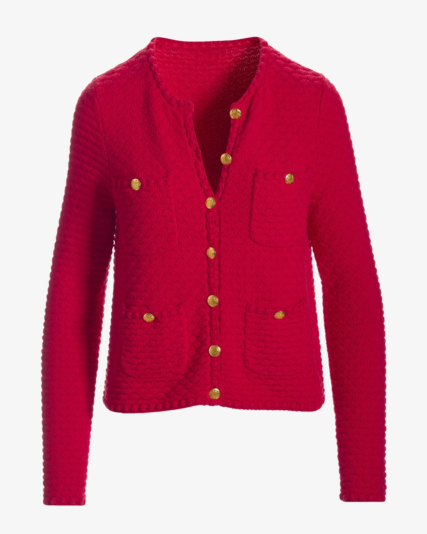Button Detail Pocket Sweater Cardigan True Red - Mycitystee