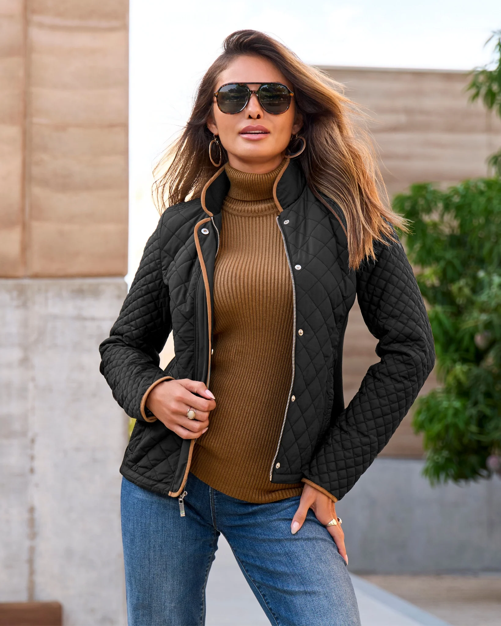 Light Weight Sweater Inset Quilted Puffer Jacket Black - Mycitystee