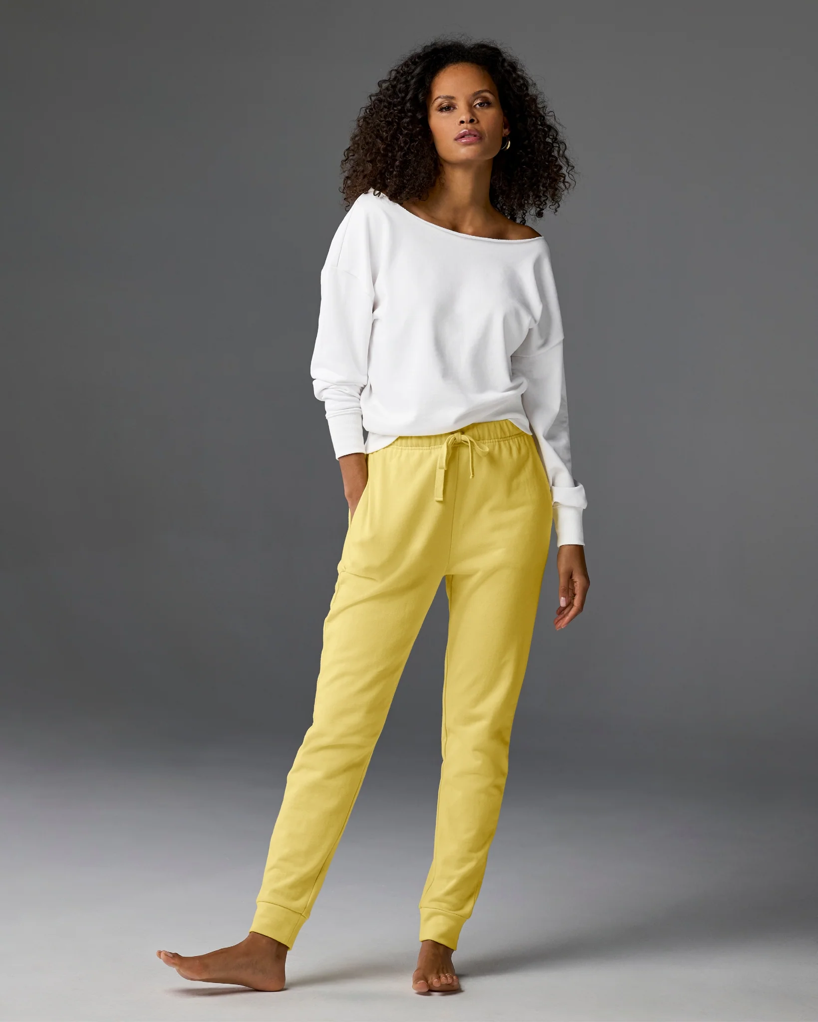 Cotton Comfort Drawstring Pocket Jogger Pale Banana - Mycitystee