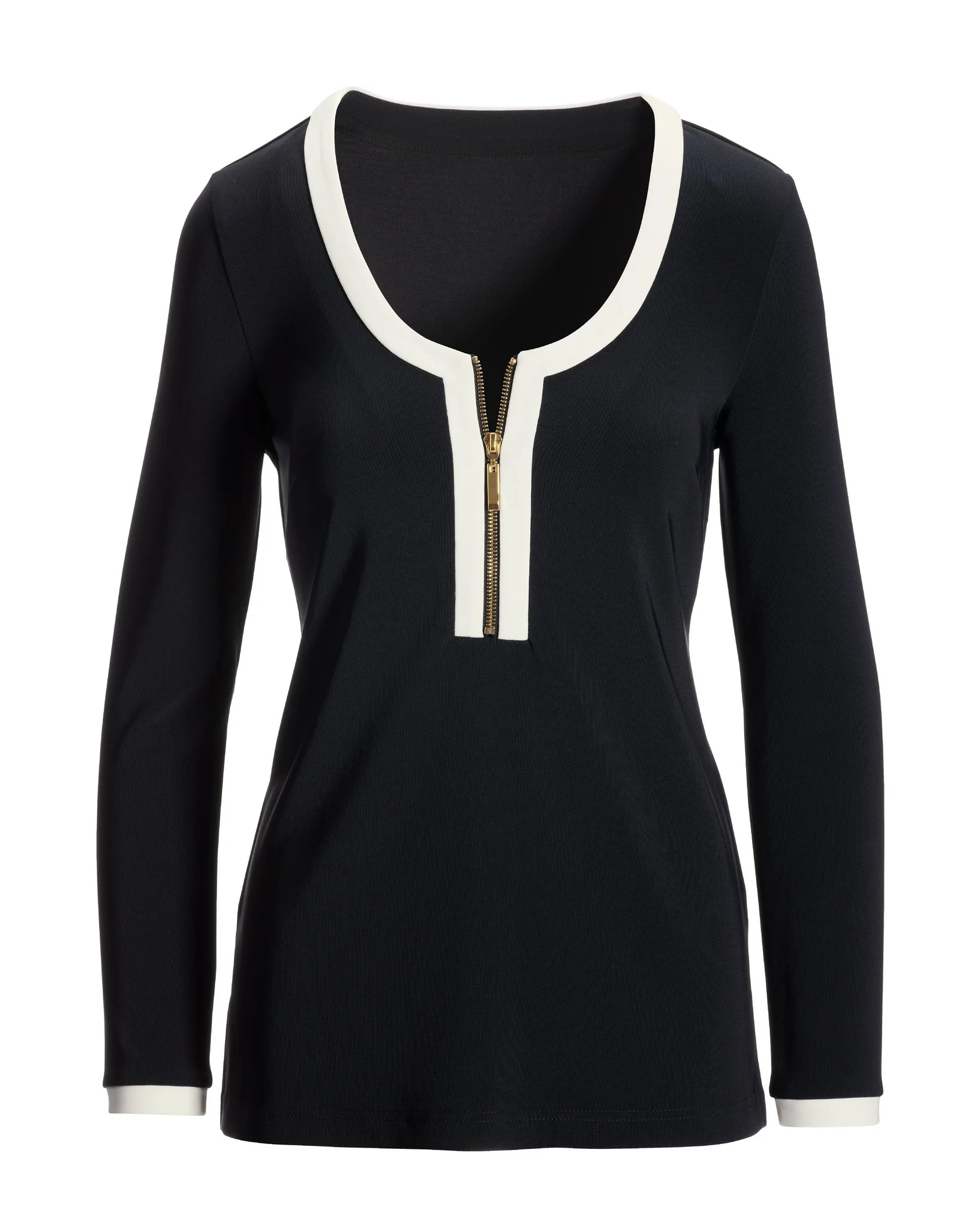 Beyond Travel Colorblock Zipper Tunic Top Jet Black Ivory Coast - Mycitystee