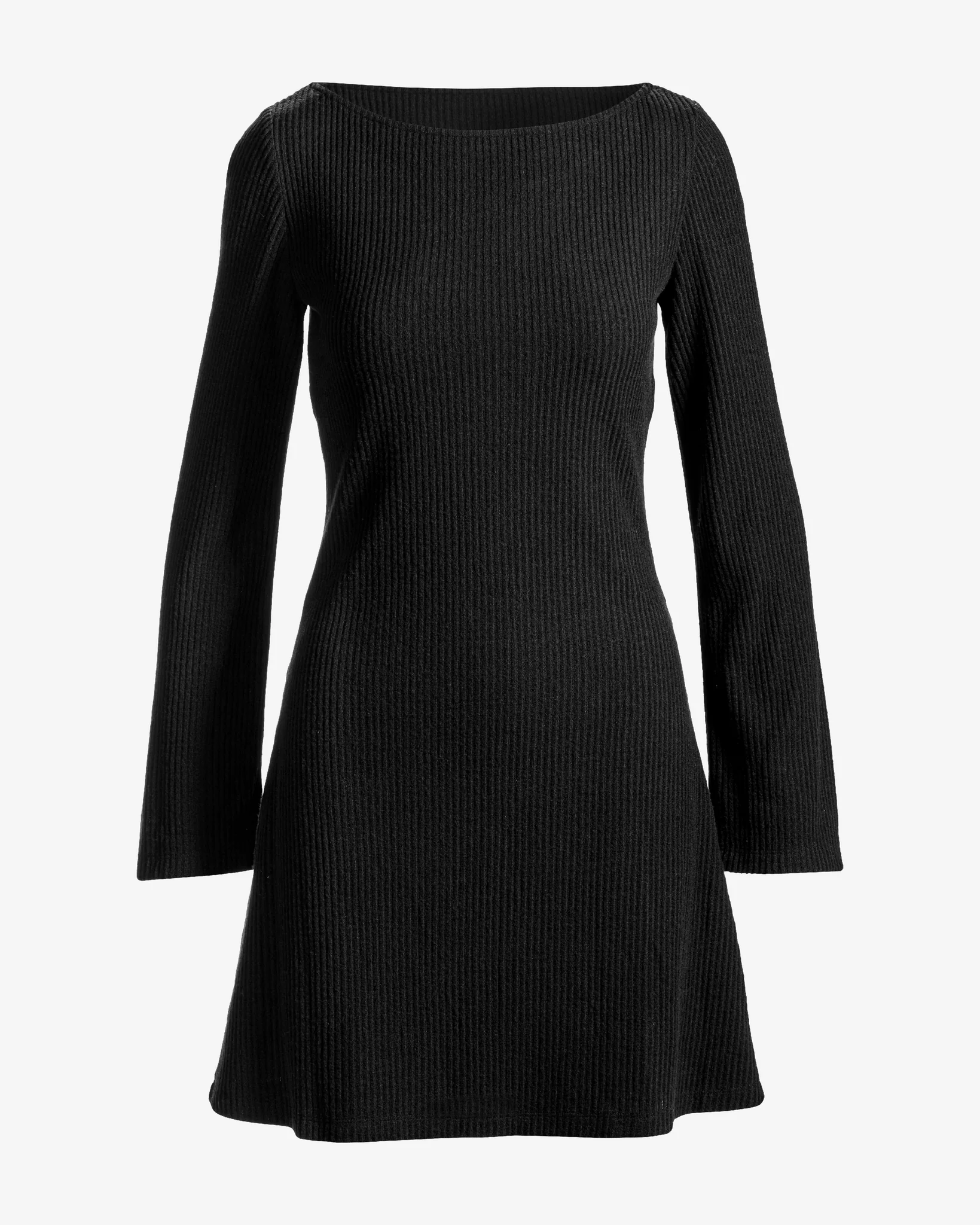 Ribbed Hacci Everyday A Line Dress Black - Mycitystee