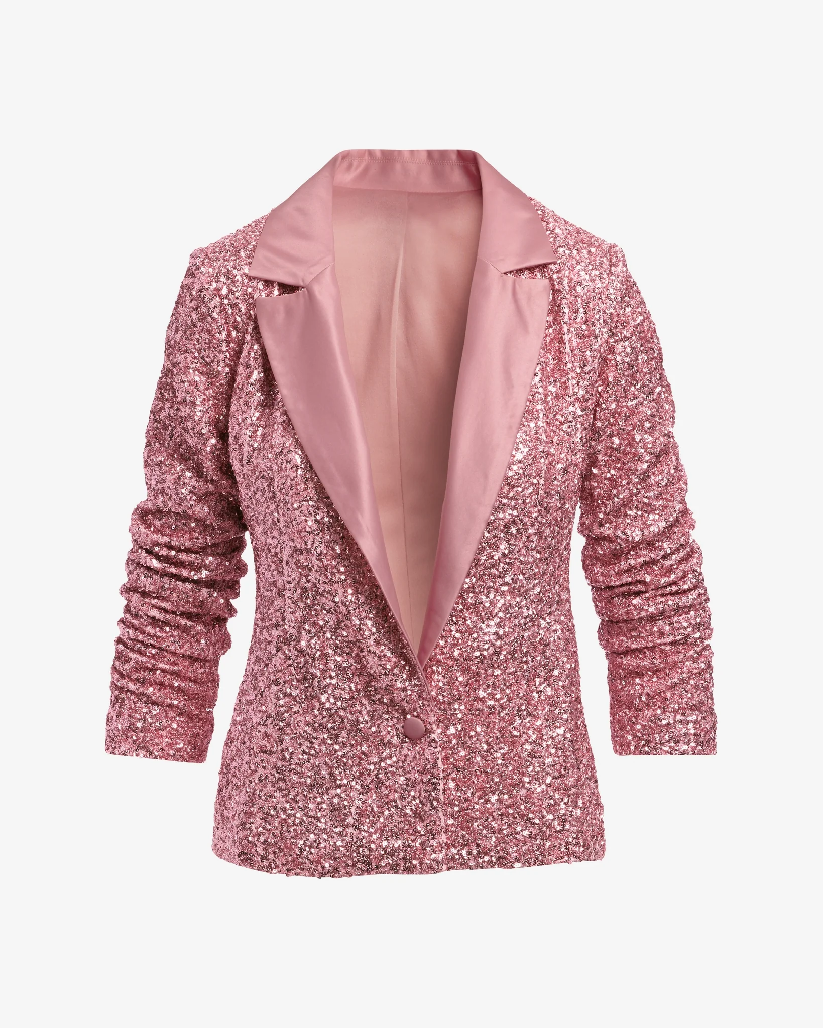 Satin Collar Ruched Sleeve Sequin Blazer Coral Blush - Mycitystee
