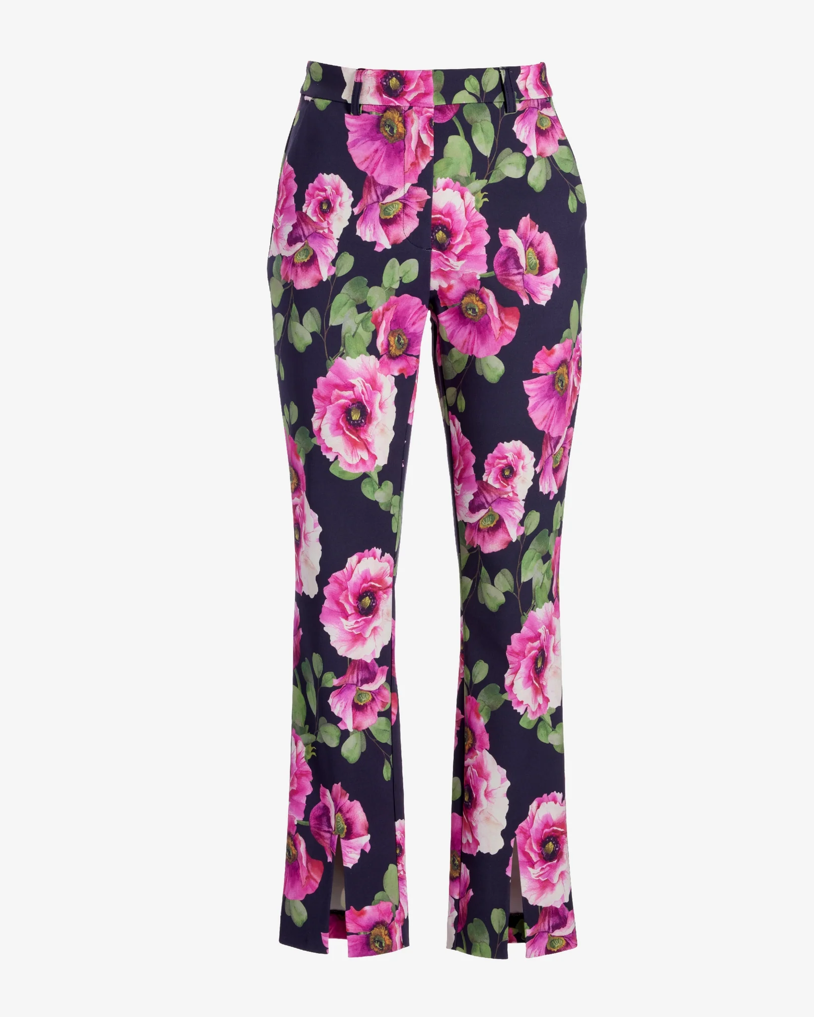 Newport Modern Slim Straight Leg Slit Front Print Trouser Pant Proper Poppies - Mycitystee
