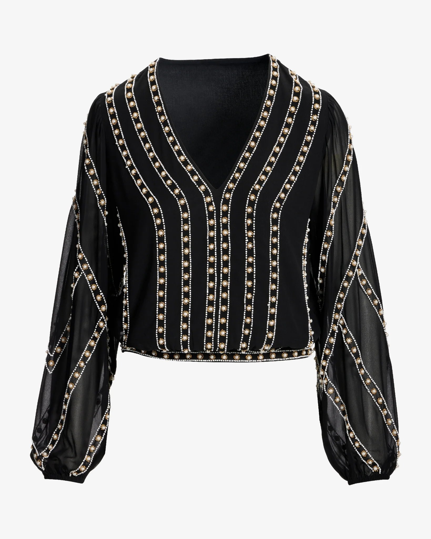 Pearl Grommet Detail Blouse Black - Mycitystee