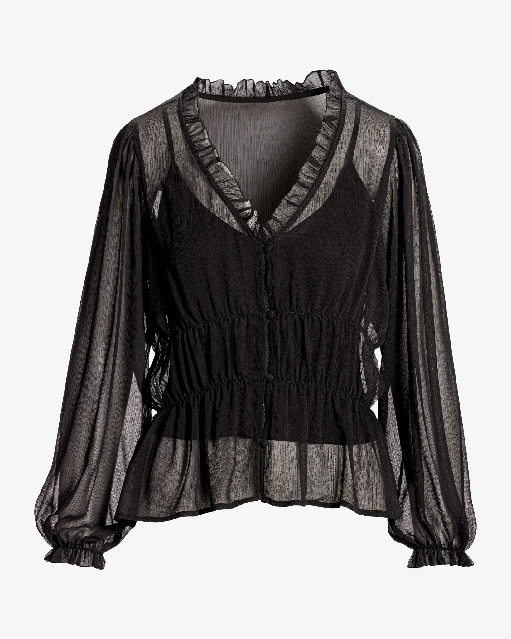 Easy Chic Balloon Sleeve Blouse Black - Mycitystee