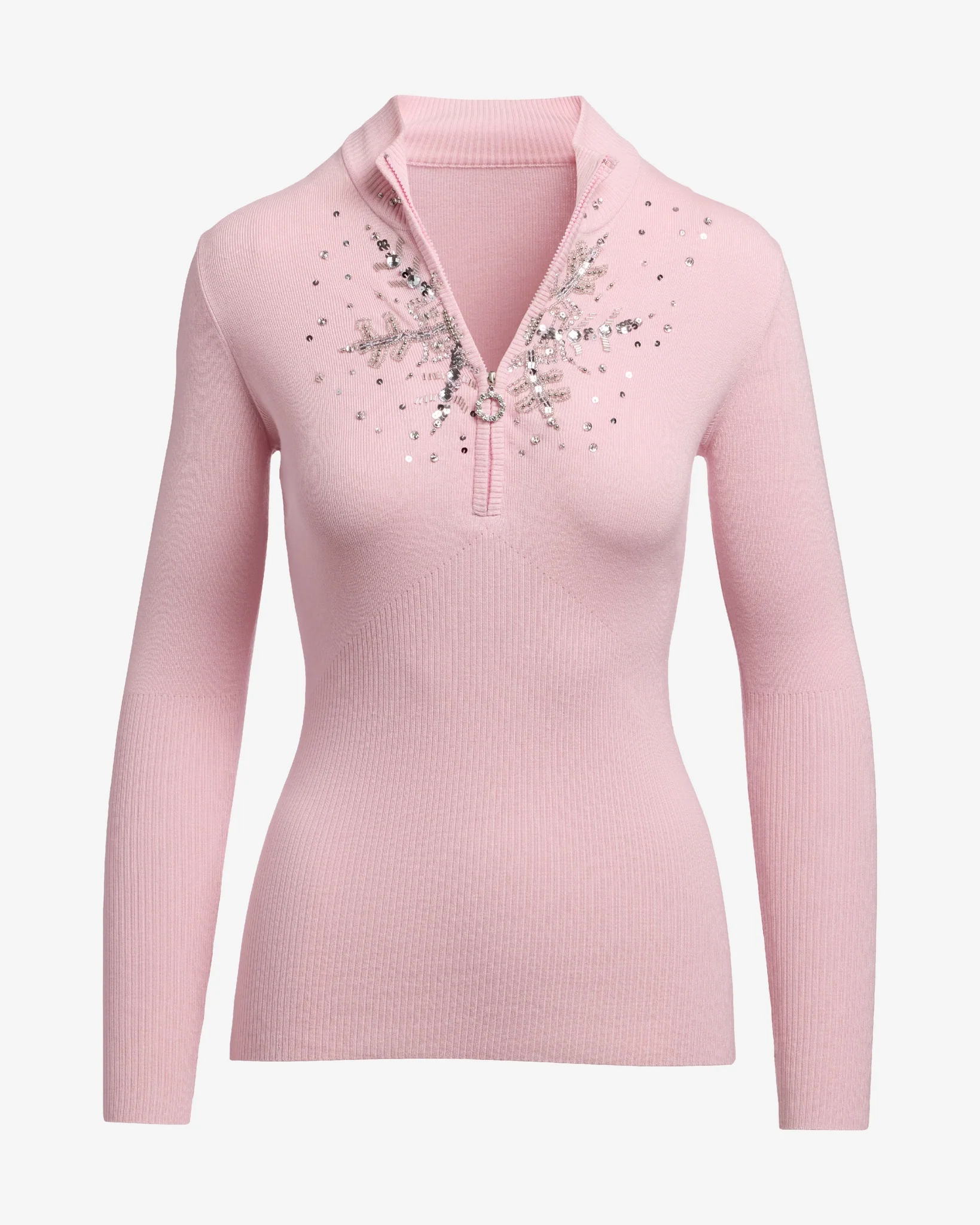Snowflake Zip Sweater Soft Pink - Mycitystee