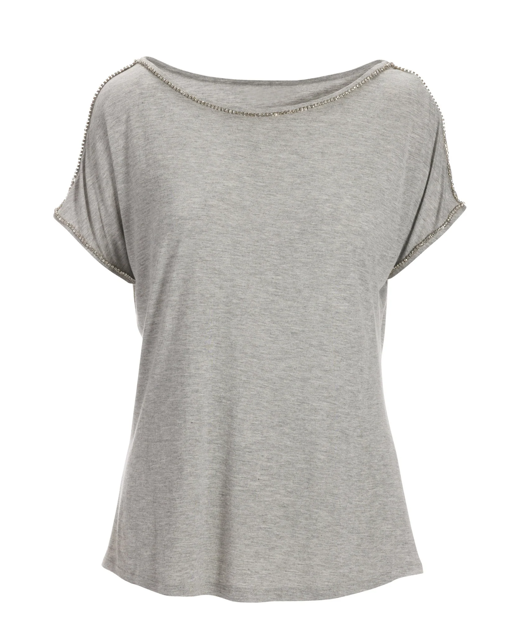 Rhinestone Trim Short-Sleeve Knit Tee Heather Gray - Mycitystee