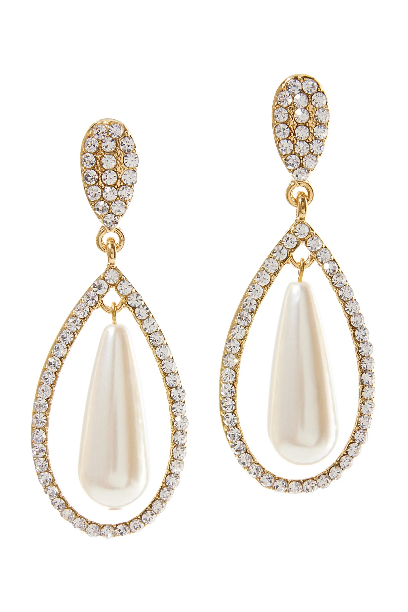 Pearl Crystal Teardrop Earrings Gold - Mycitystee
