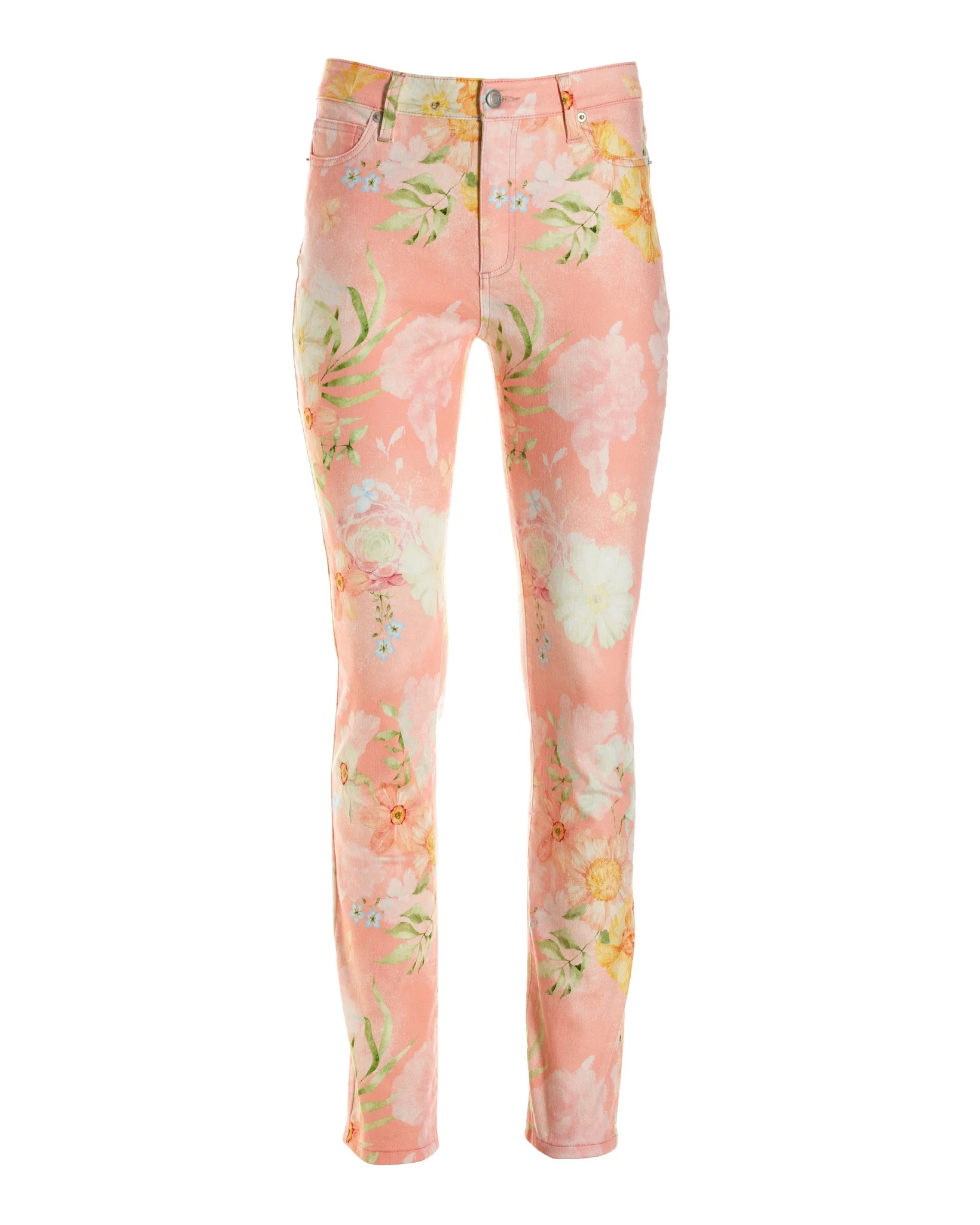 Vintage Blooms Print Slim Straight-Leg Jean Pink - Mycitystee