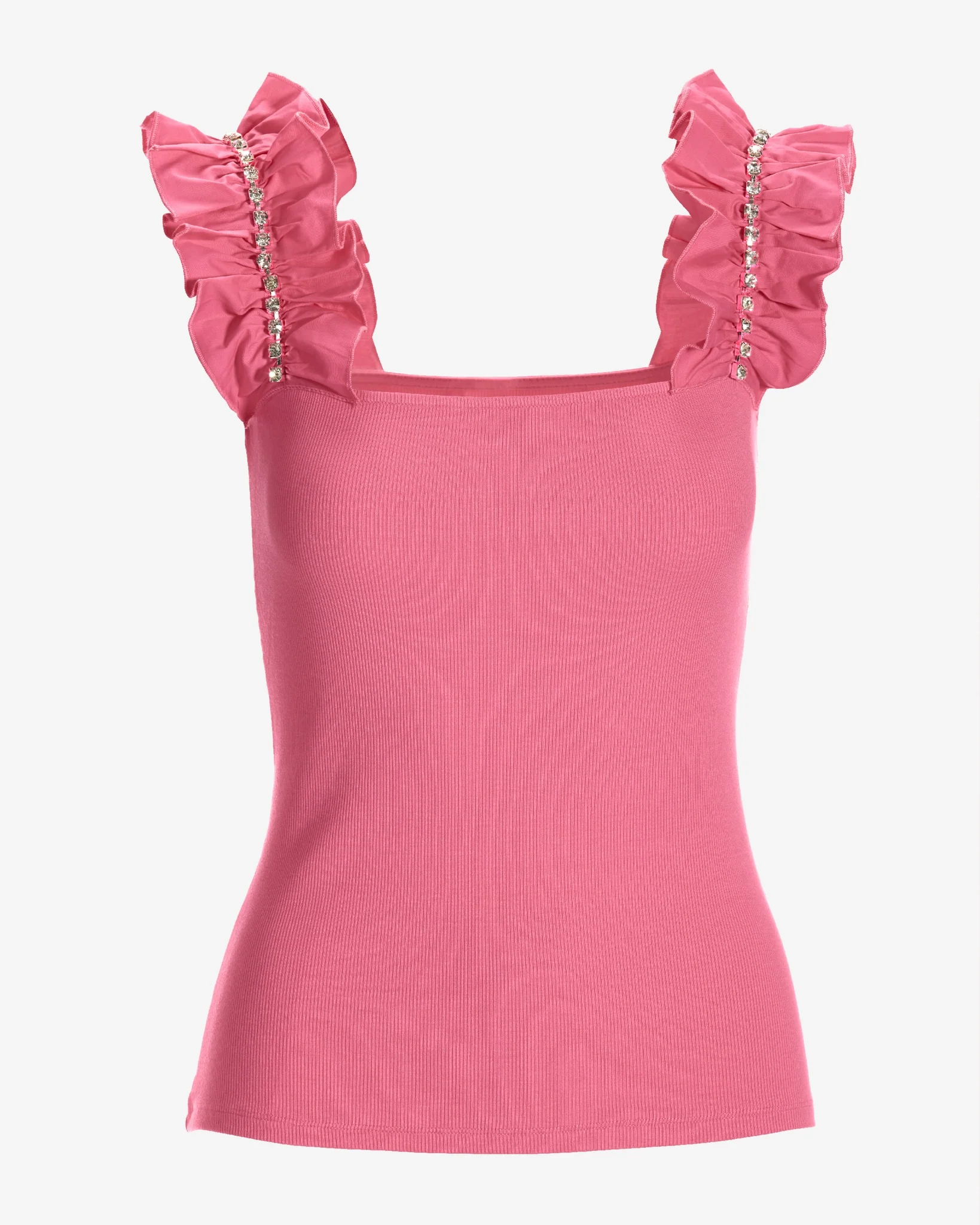 Rhinestone Ruffle Sleeve Tank Top Aurora Pink - Mycitystee