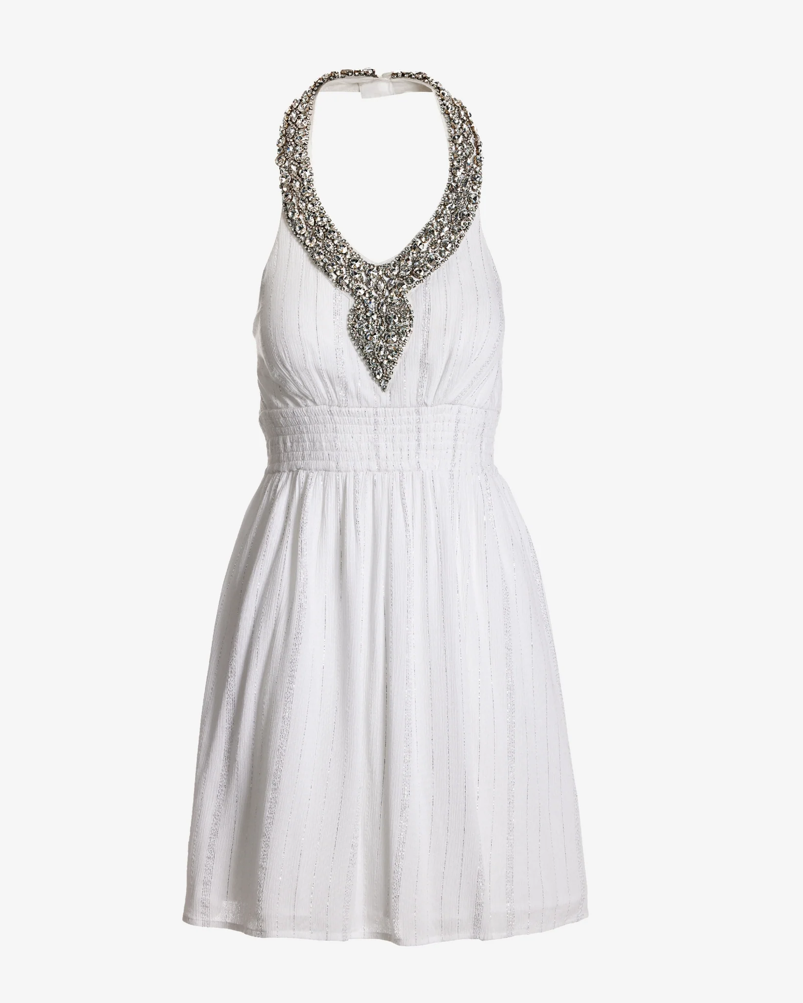 Crystal Embellished A Line Shimmer Gauze Dress White Silver - Mycitystee