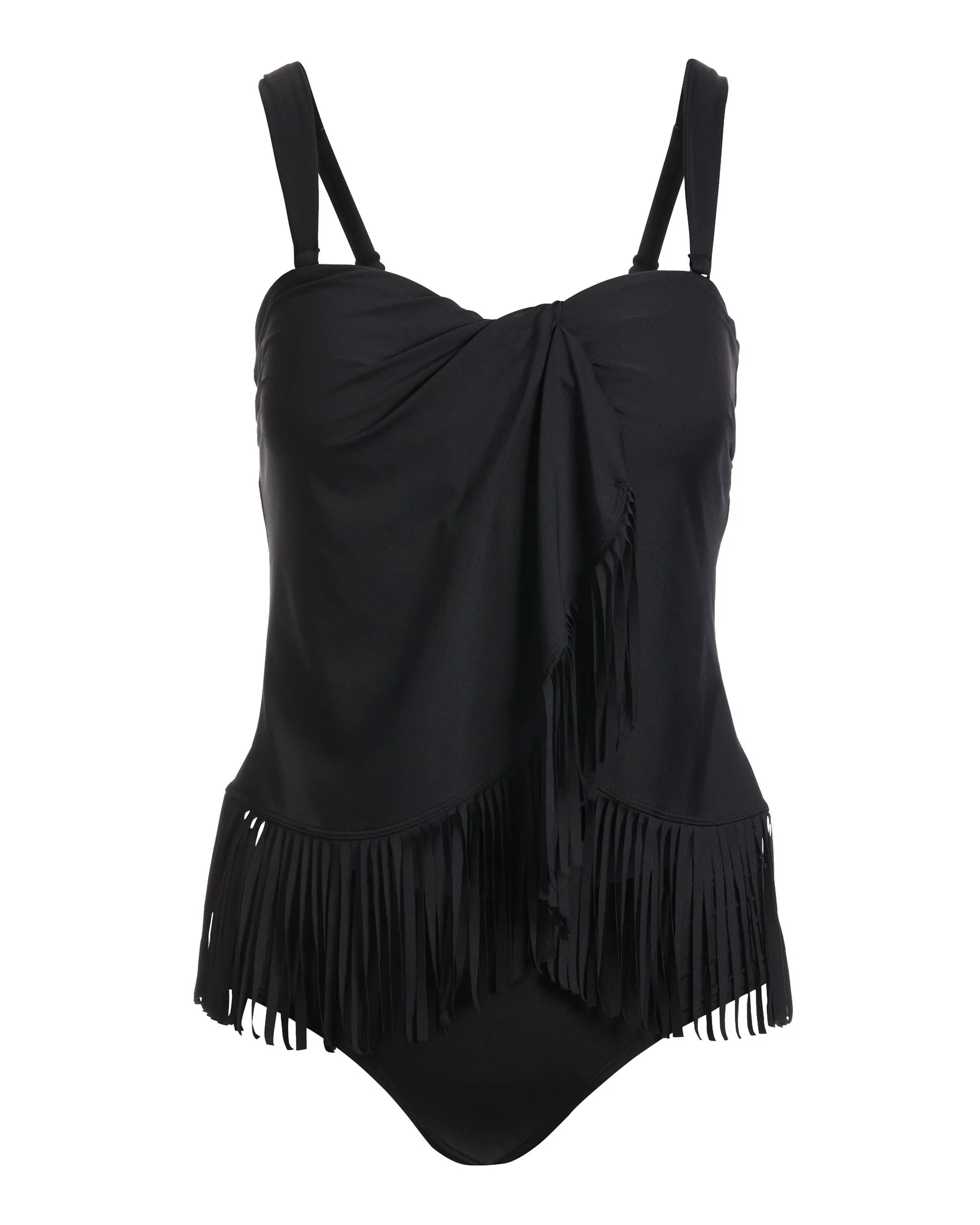 Fringe Bandeau Tankini Swimsuit Black - Mycitystee