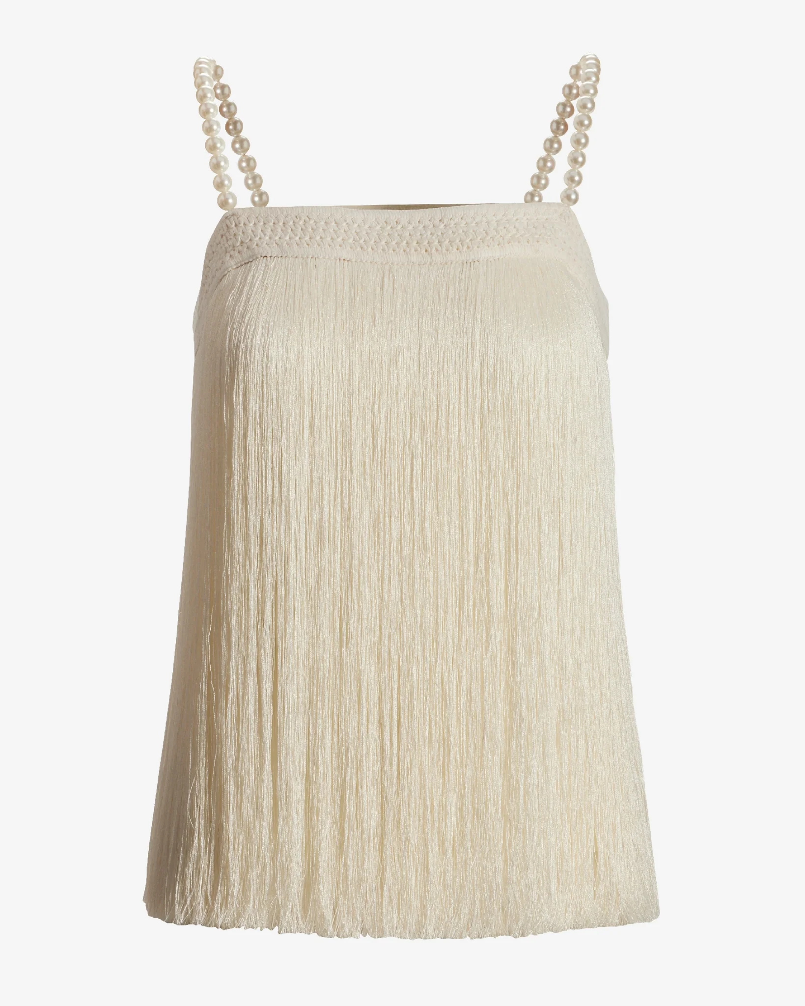 Pearl Embellished Fringe Knit Top Off White - Mycitystee