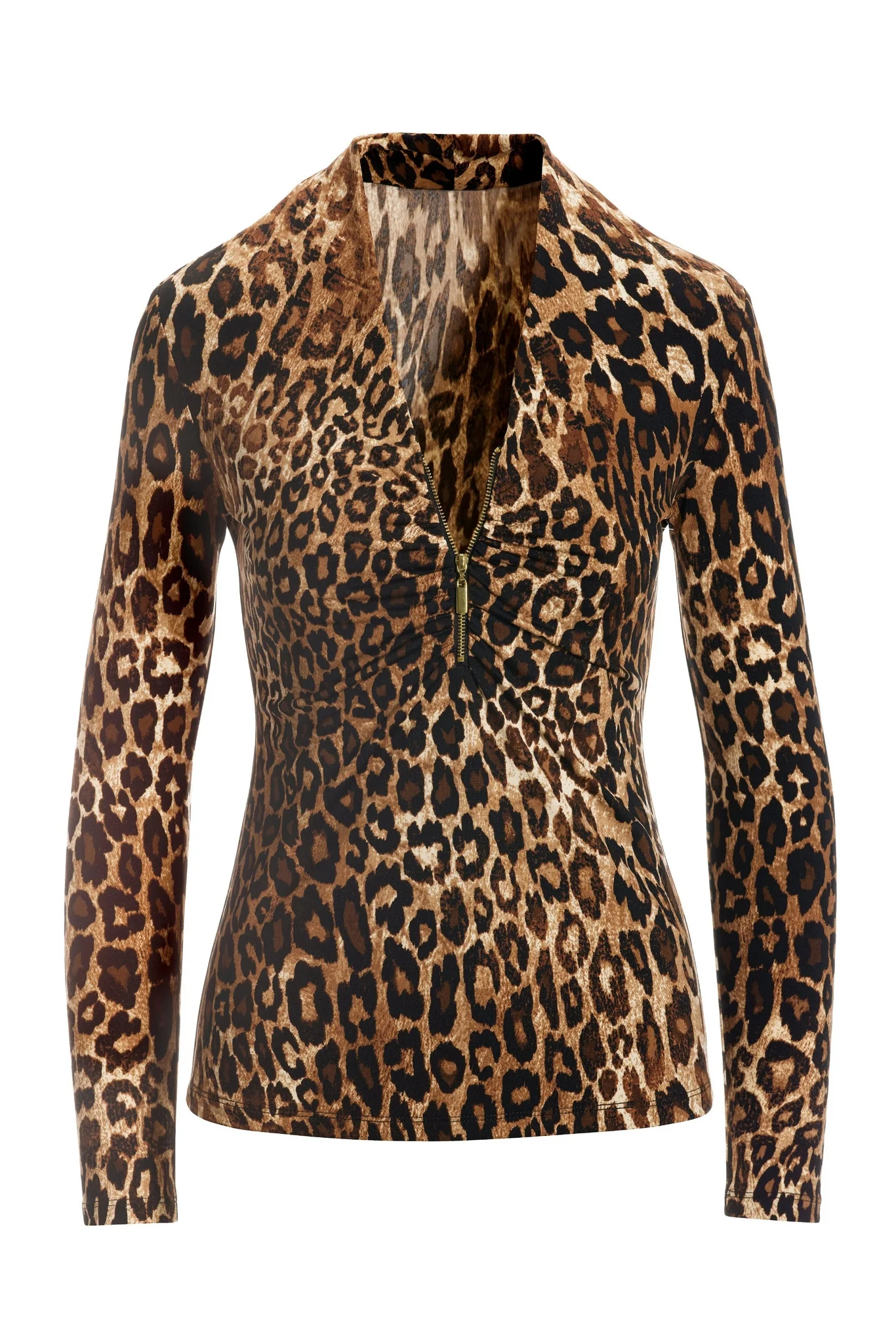 Animal Ruched Zipper Neckline Top Multi - Mycitystee