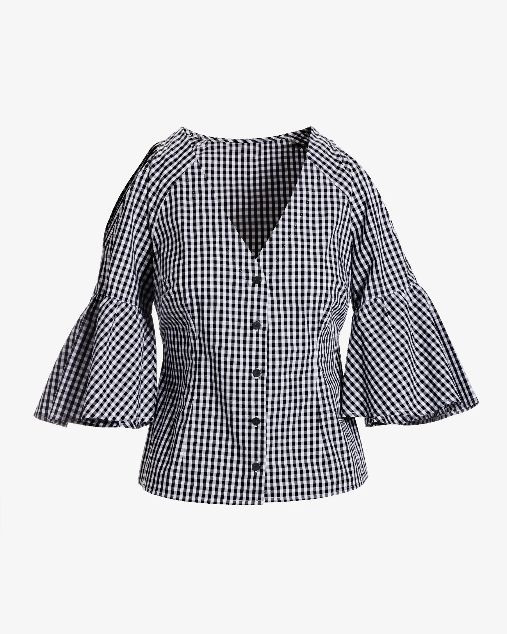 Cold Shoulder Print Button Up Top Black/White Gingham - Mycitystee