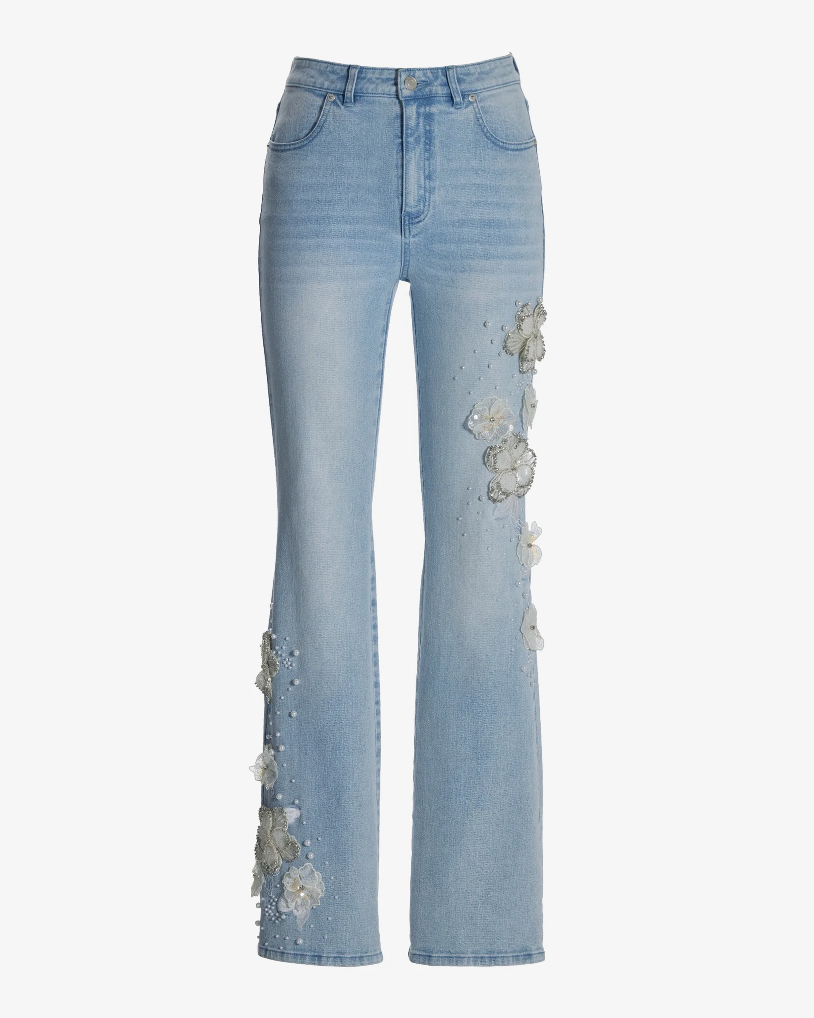 Monterey 3D Floral Pearl Embellished Jean Light Wash - Mycitystee