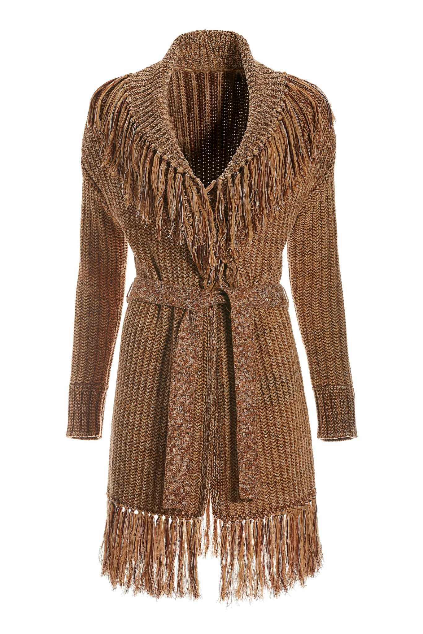 Marled Fringe Sweater Cardigan Brown Multi - Mycitystee